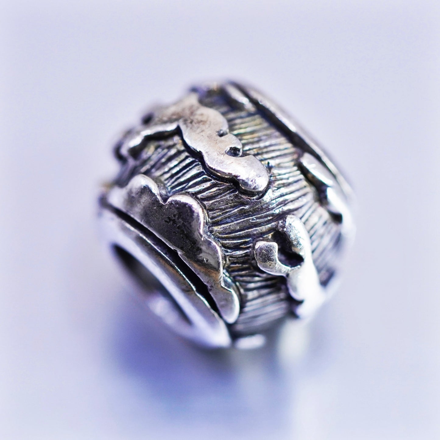 Antique Sterling silver handmade simple 925 bead embossed cloud