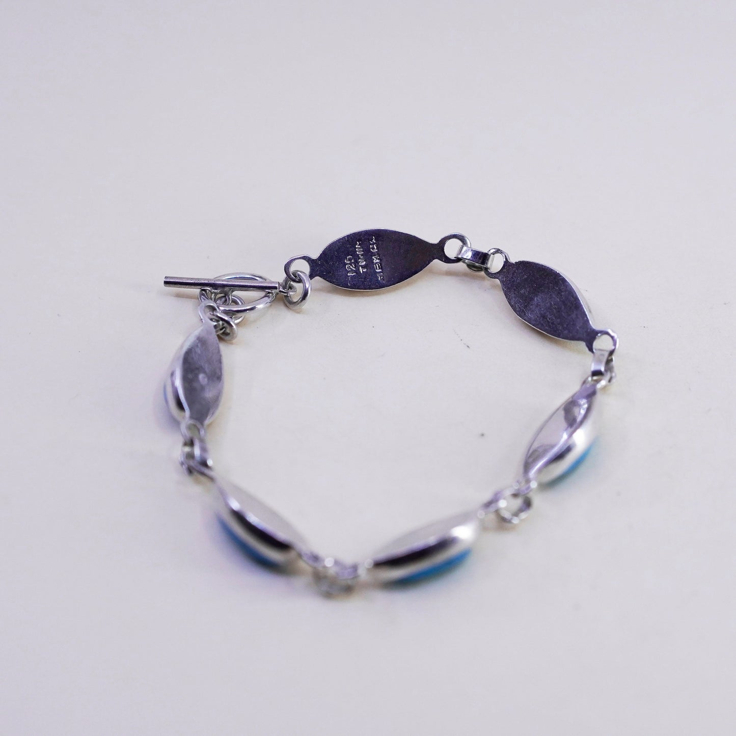8.5”, Mexico Sterling silver bracelet, Mexico 925 chain Marquise turquoise