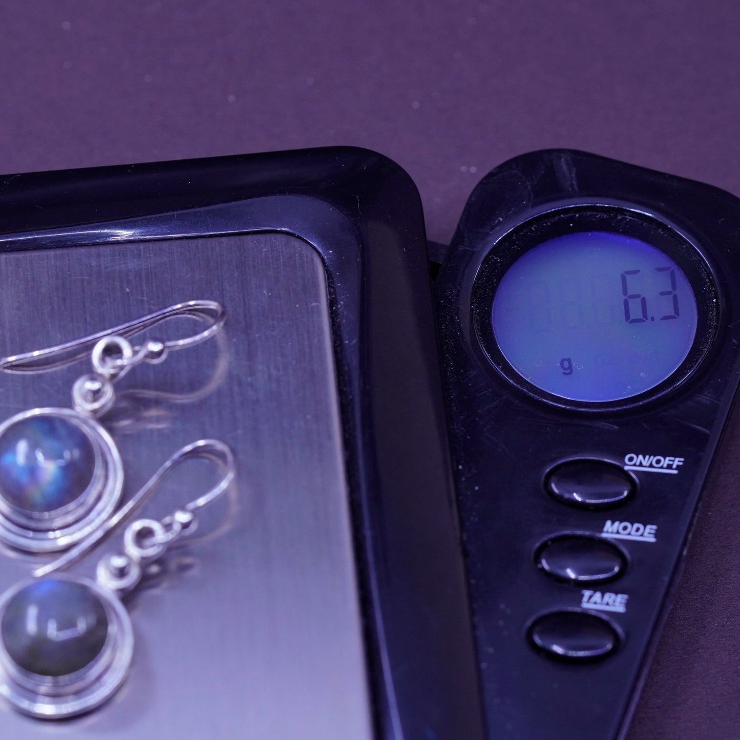 Vintage Sterling 925 silver handmade earrings with round labradorite