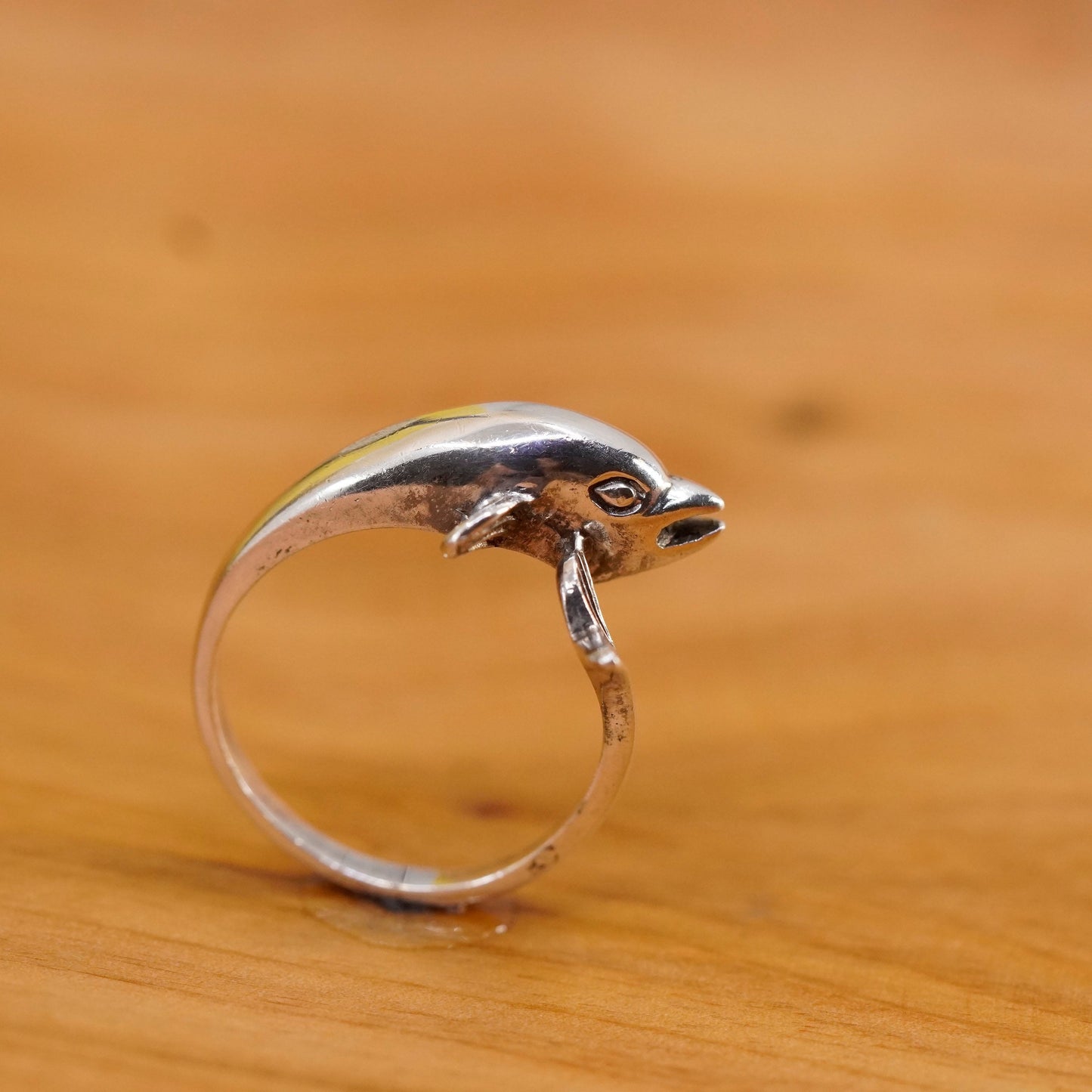 Size 7, vintage Sterling silver handmade ring, 925 wrap dolphin band