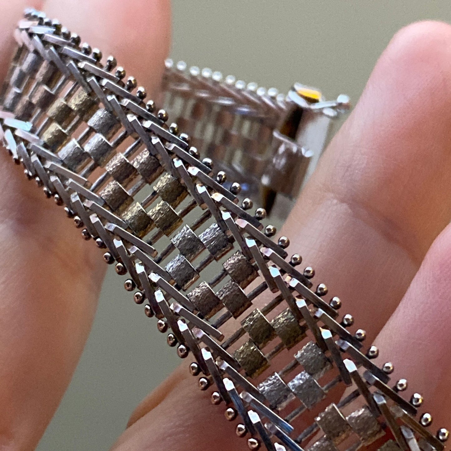 6.75”, 15mm, vtg milor sterling silver bracelet, italy 925 fancy wheat links
