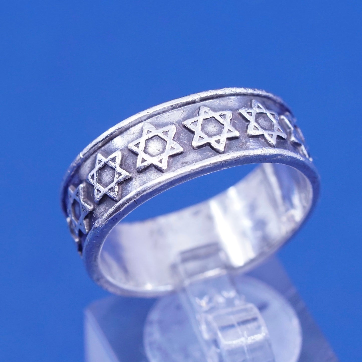 sz 12, vtg Sterling silver handmade ring, hopi 925 statement band w/ hexagram