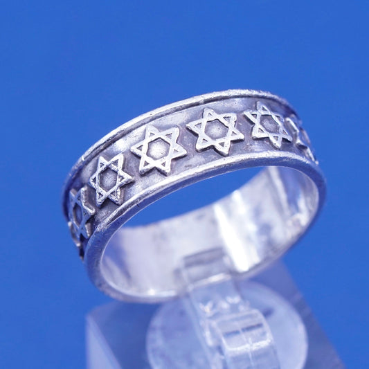sz 12, vtg Sterling silver handmade ring, hopi 925 statement band w/ hexagram