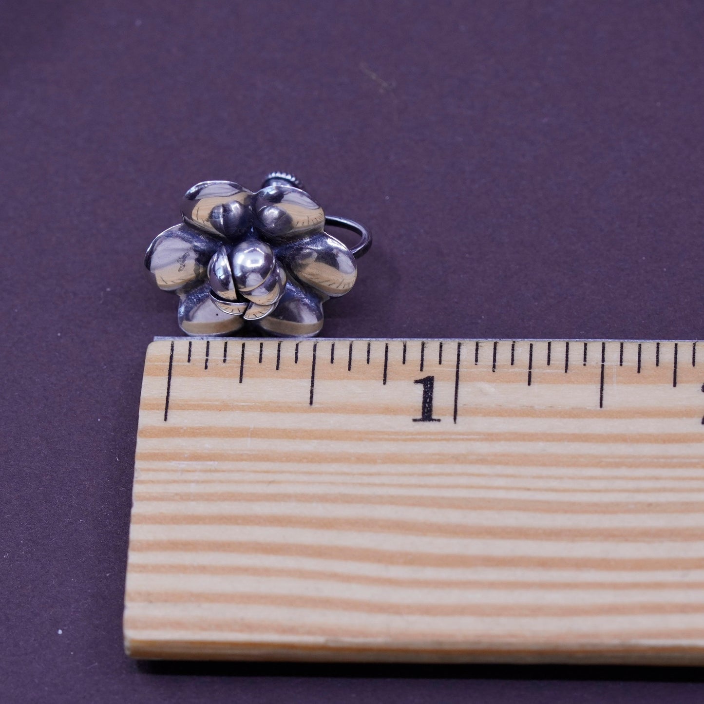 Vintage Sterling silver handmade screw back earrings, 925 flower