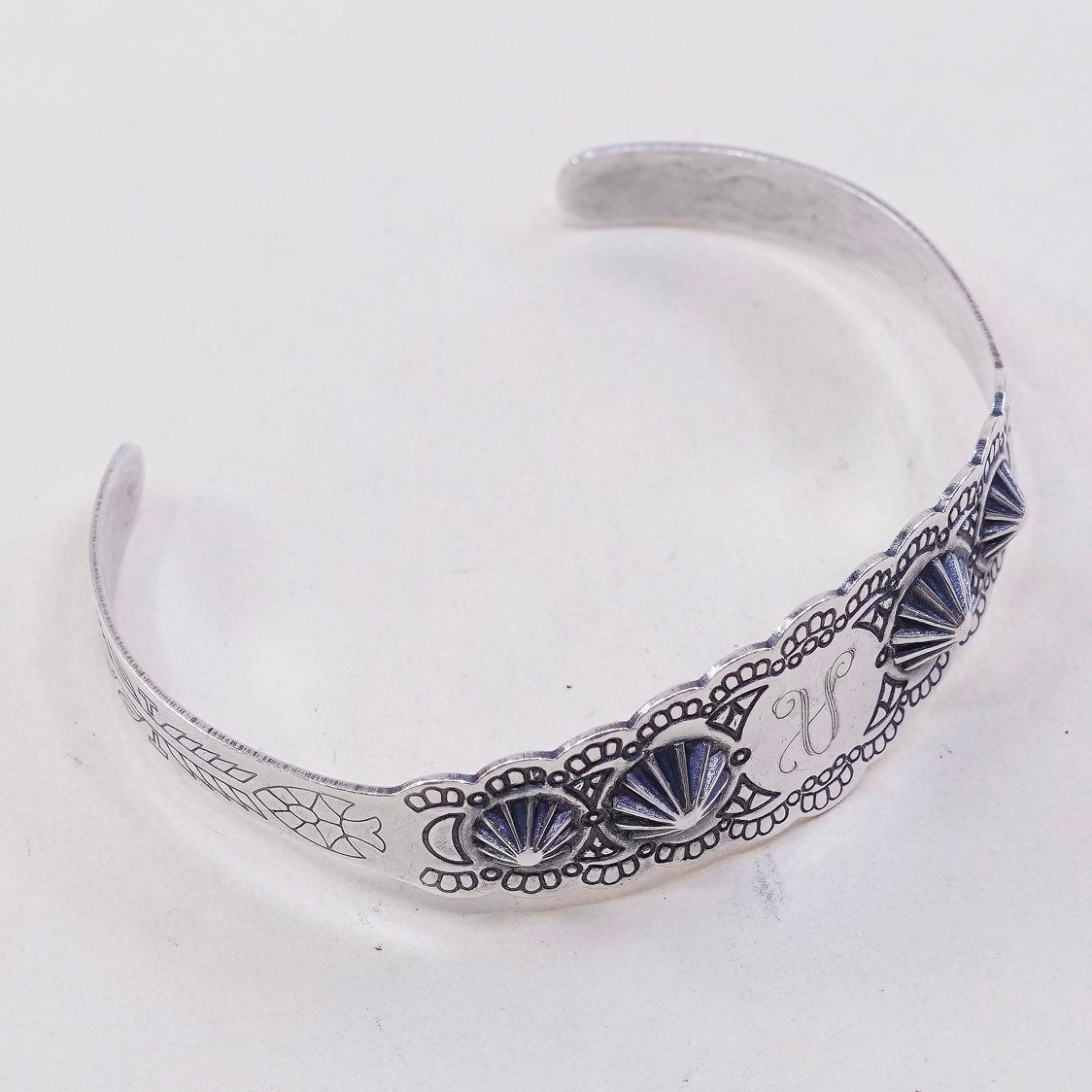 7", VTG Navajo Native American Sterling silver handmade bracelet, 925 cuff w/ A