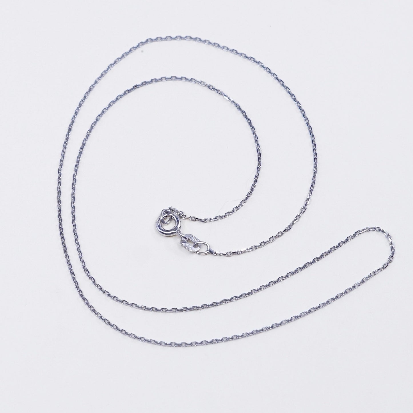 16”, 1mm, Vintage sterling silver diamond cut circle chain, Italy 925 necklace
