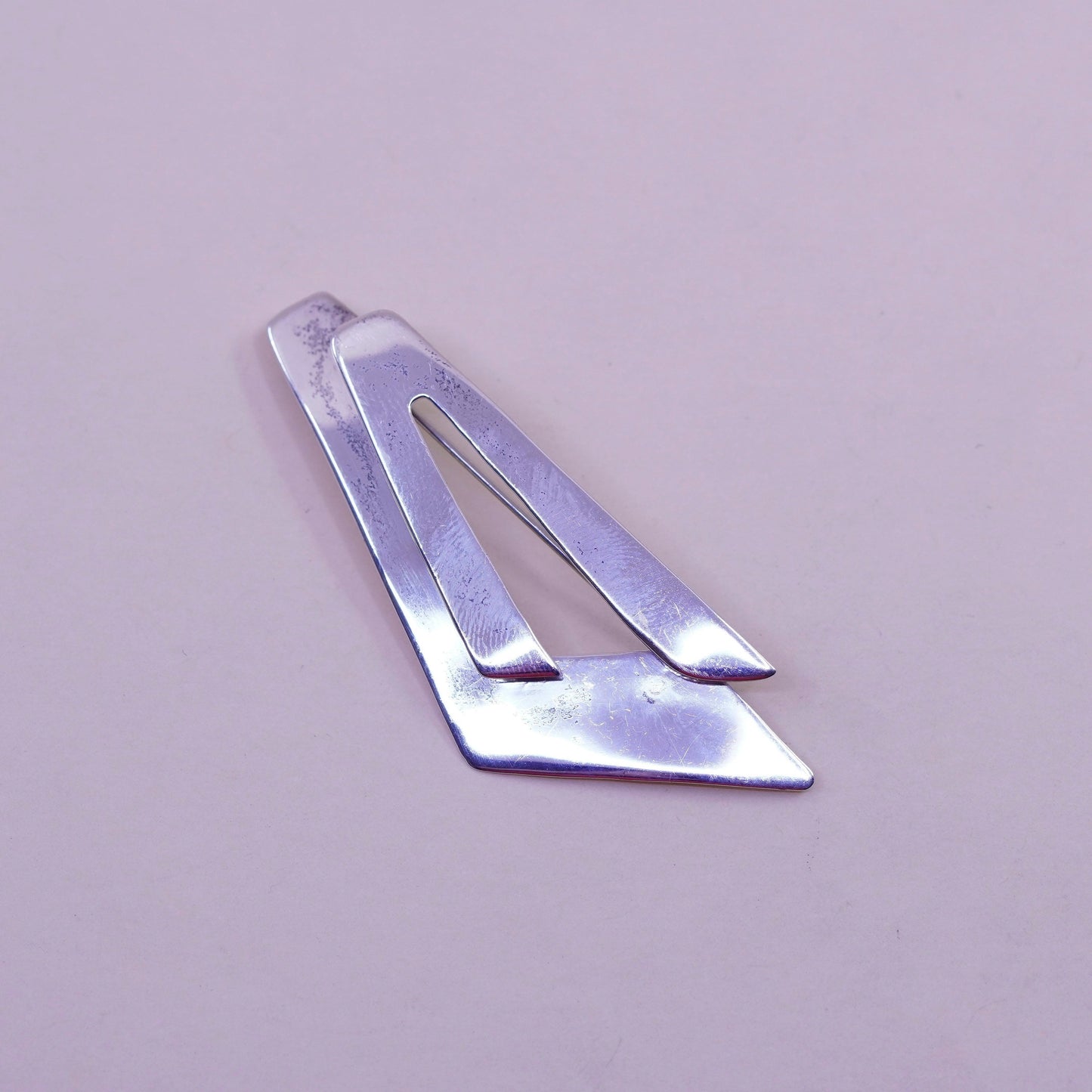 Vintage sterling 925 silver handmade brooch, minimalist, modern pointed design