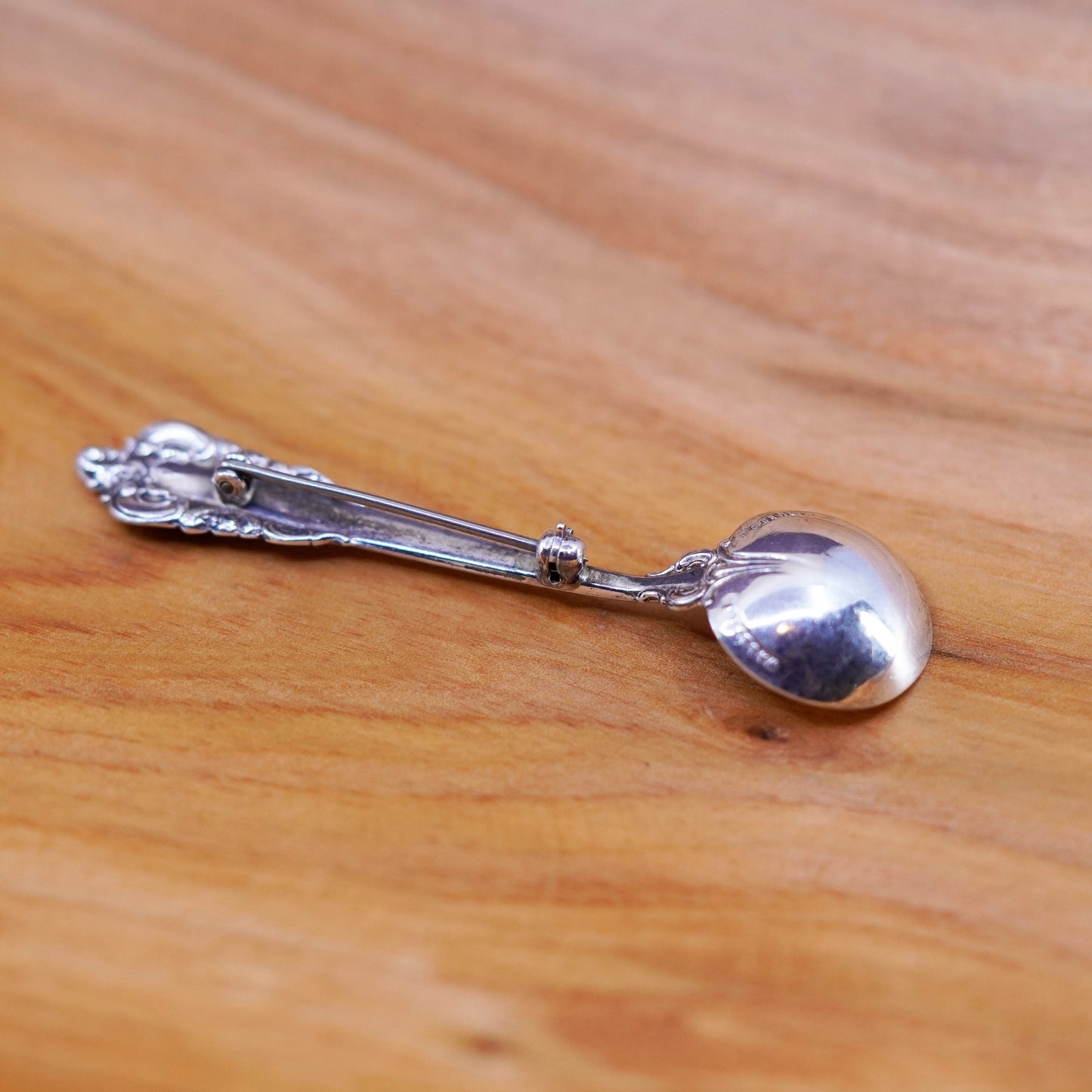 Vintage sterling silver handmade brooch, 925 spoon pin