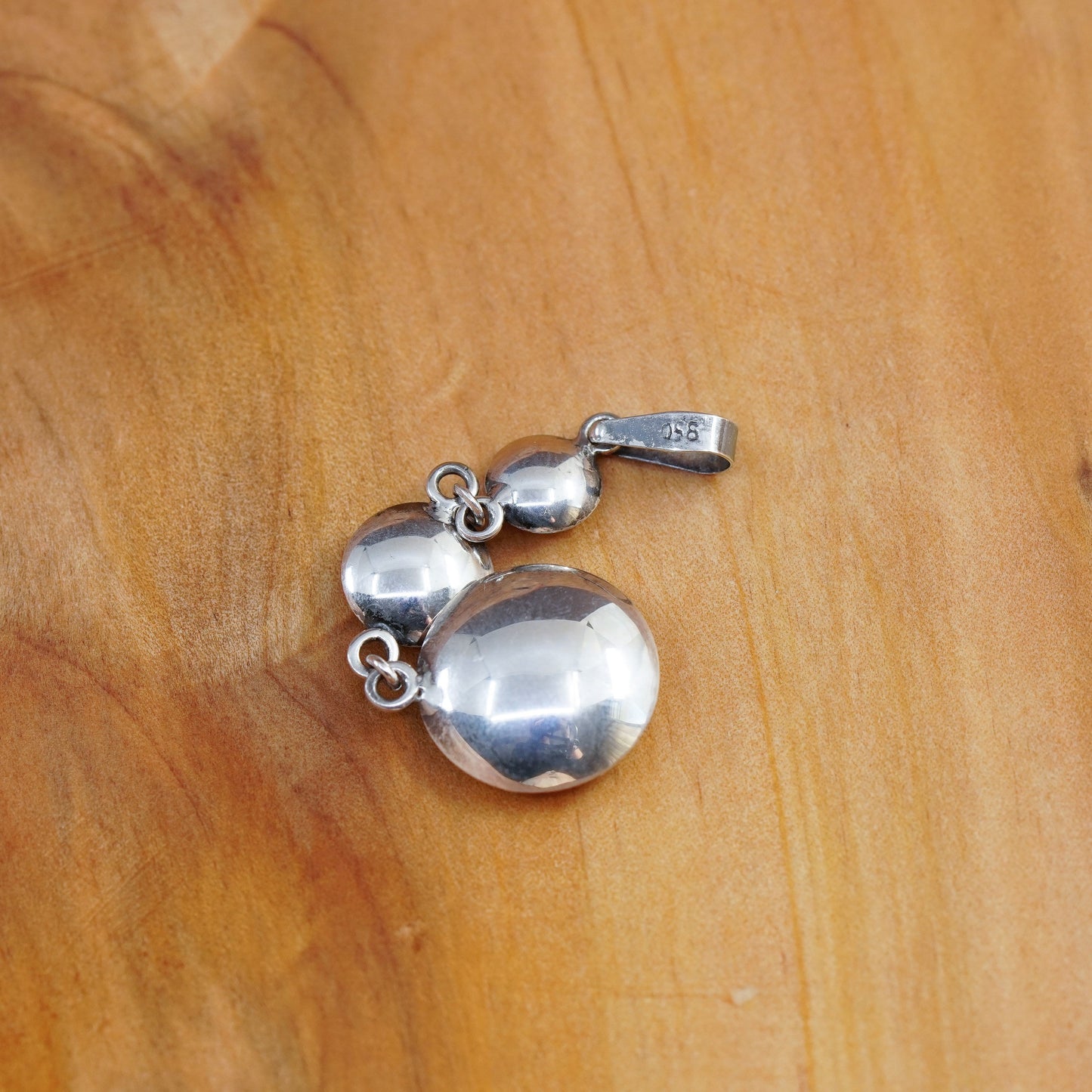 Vintage Sterling silver pendant, modern 950 puffy circle