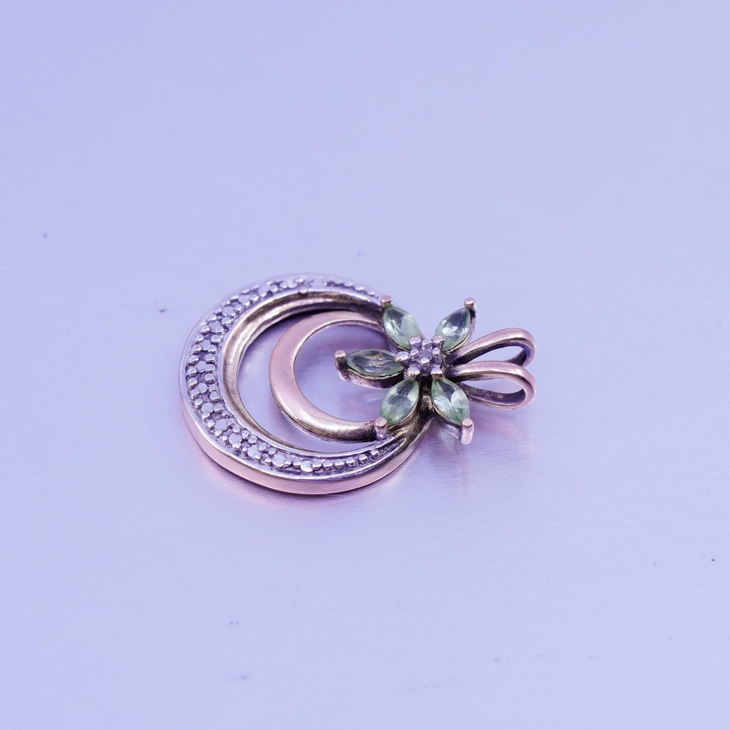 antique vermeil gold over sterling 925 silver circle pendant peridot diamond