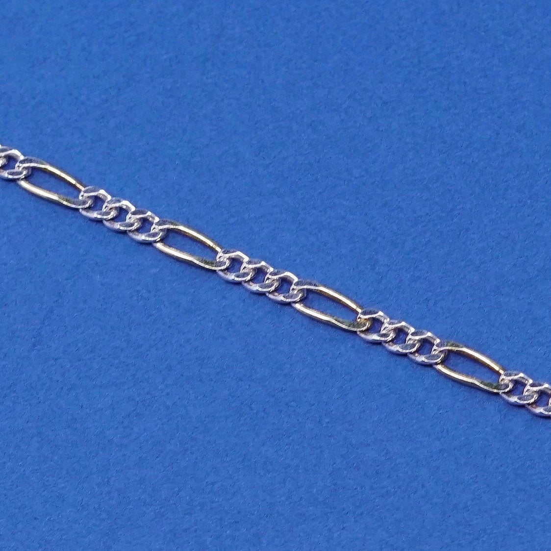 7", 3mm, vtg Sterling silver figaro bracelet, chain, stamped 925 Italy SU
