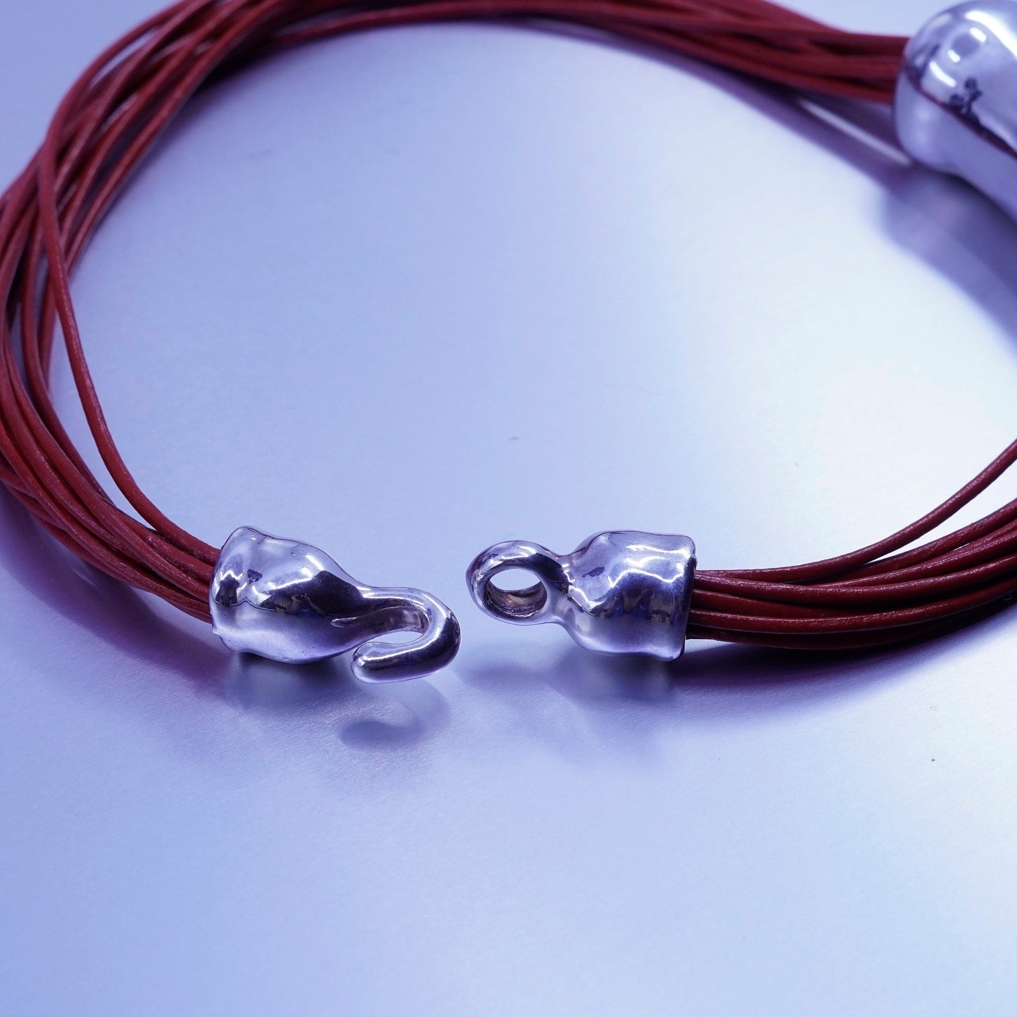 16”, Sterling Silver Multi Strand red Leather Necklace Slide 925 Pendant