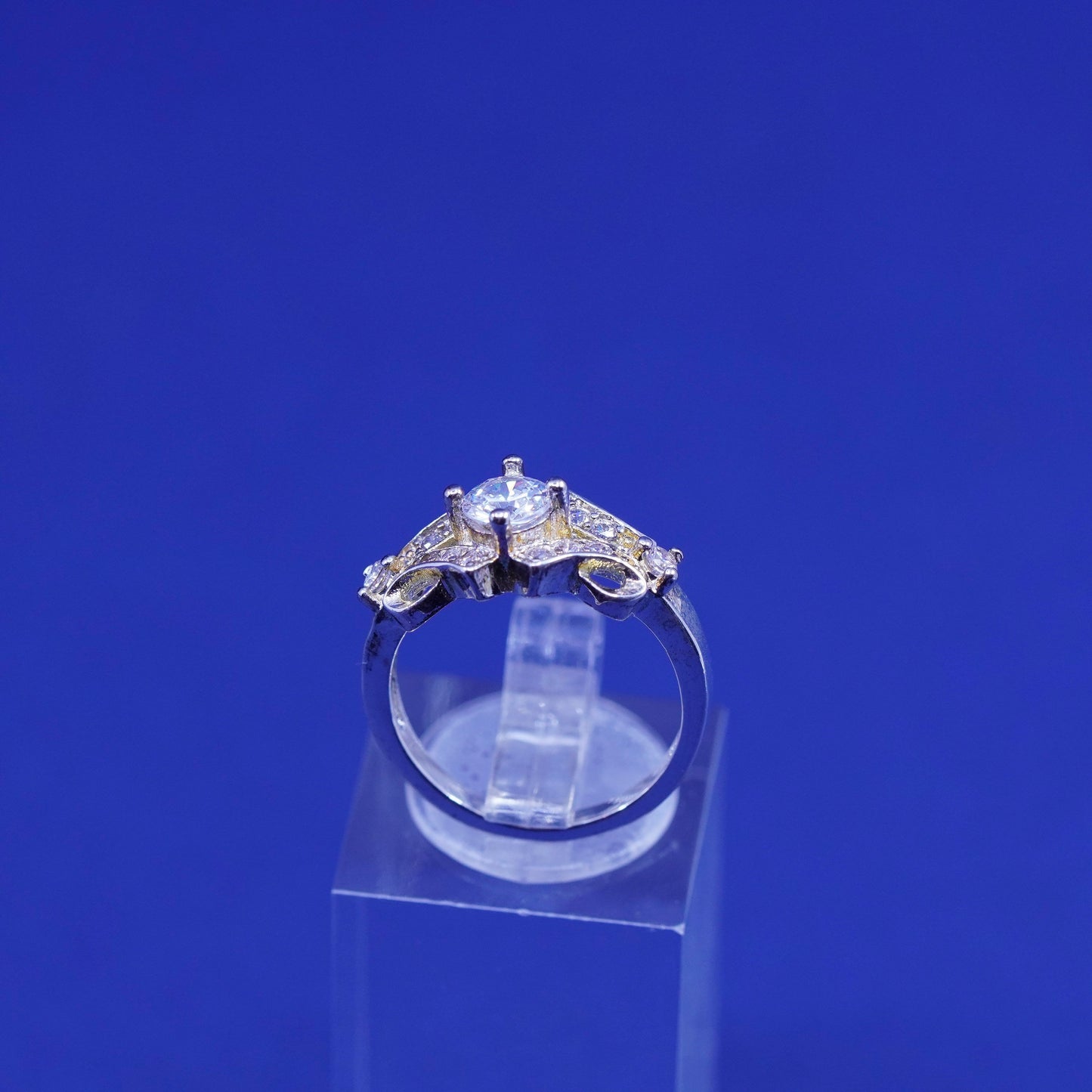 Size 5.5, vintage vermeil gold over sterling 925 silver ring with cluster Cz