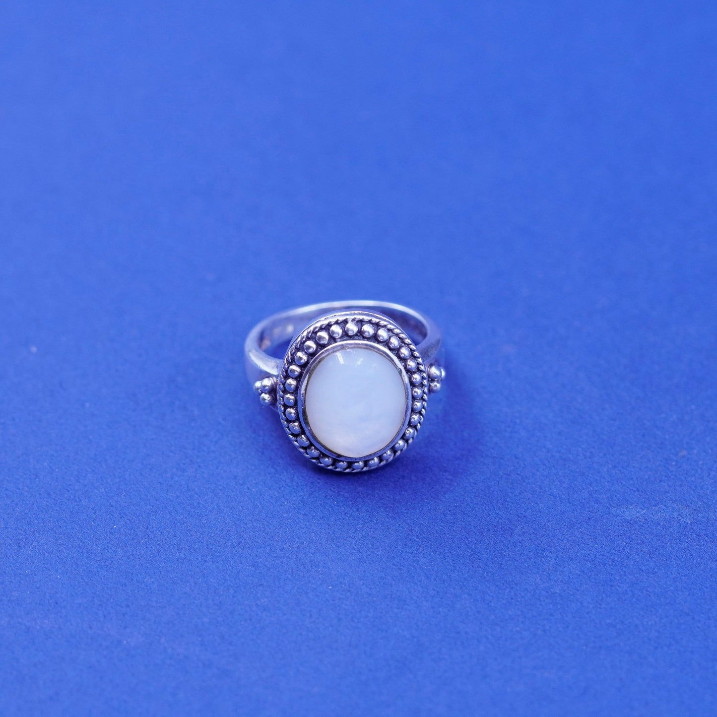 Size 8, vintage Sterling silver handmade ring, 925 band with moonstone beads