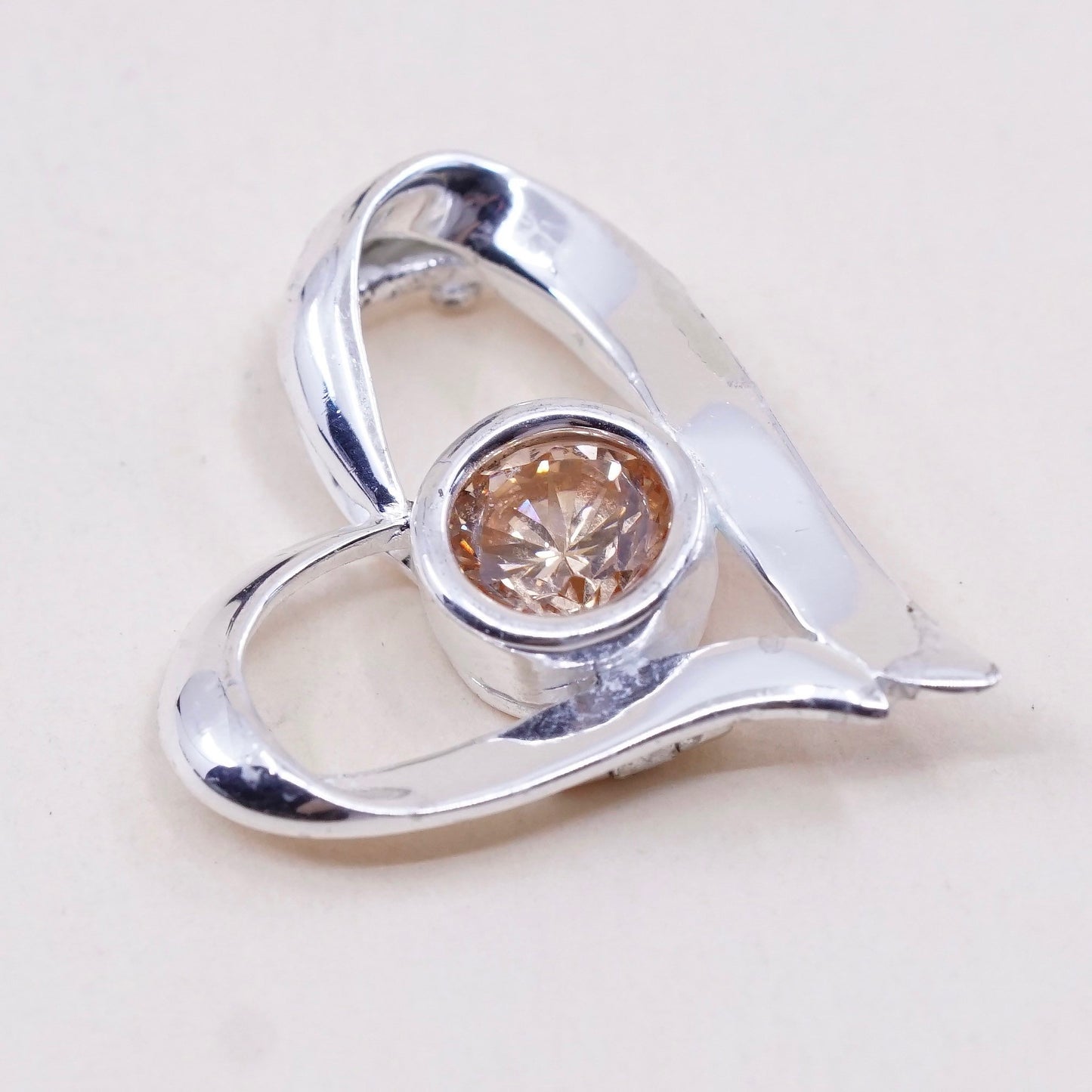 Vintage sterling silver pendant, 925 silver heart pendant with citrine