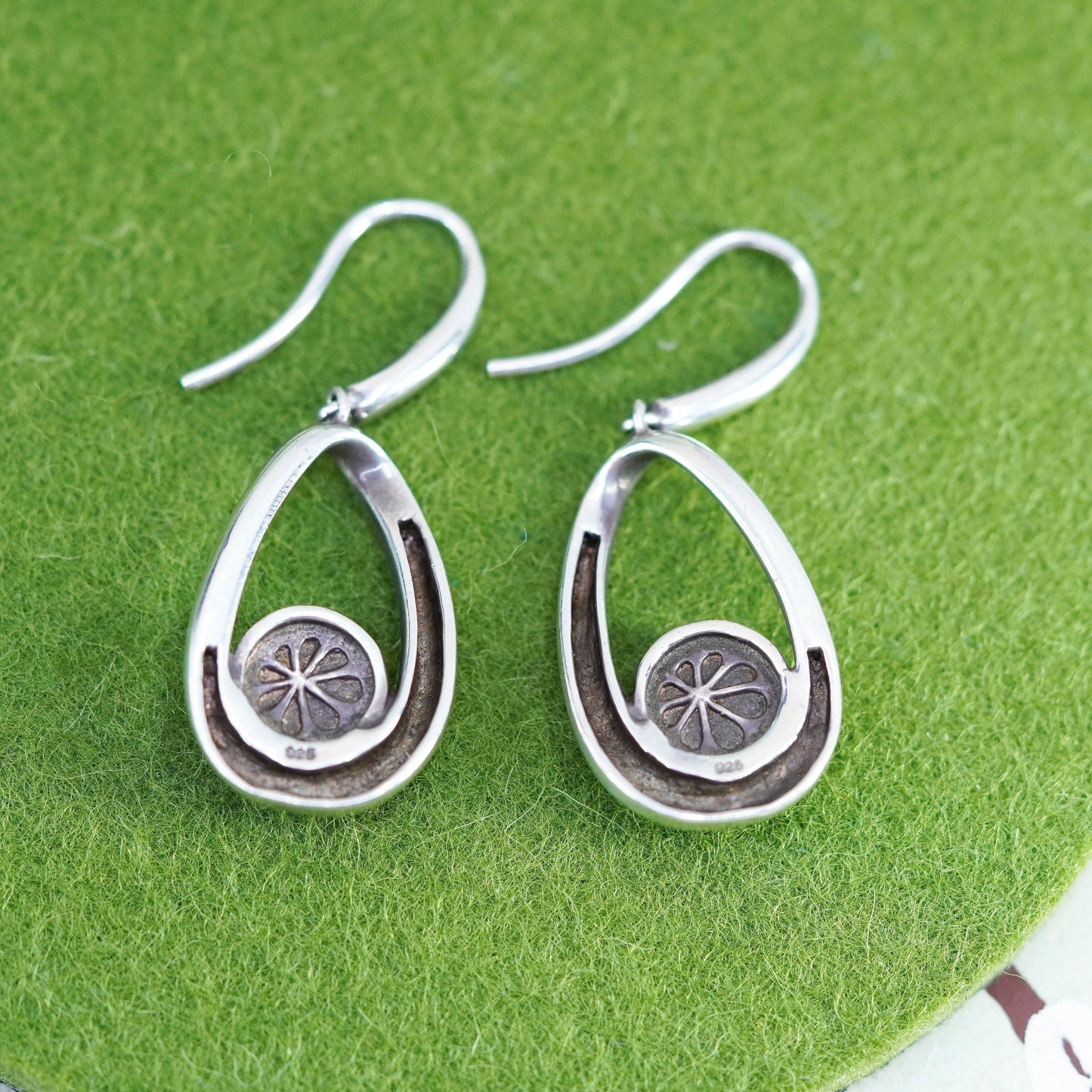 Vintage Sterling silver handmade earrings, 925 teardrop with Larimar