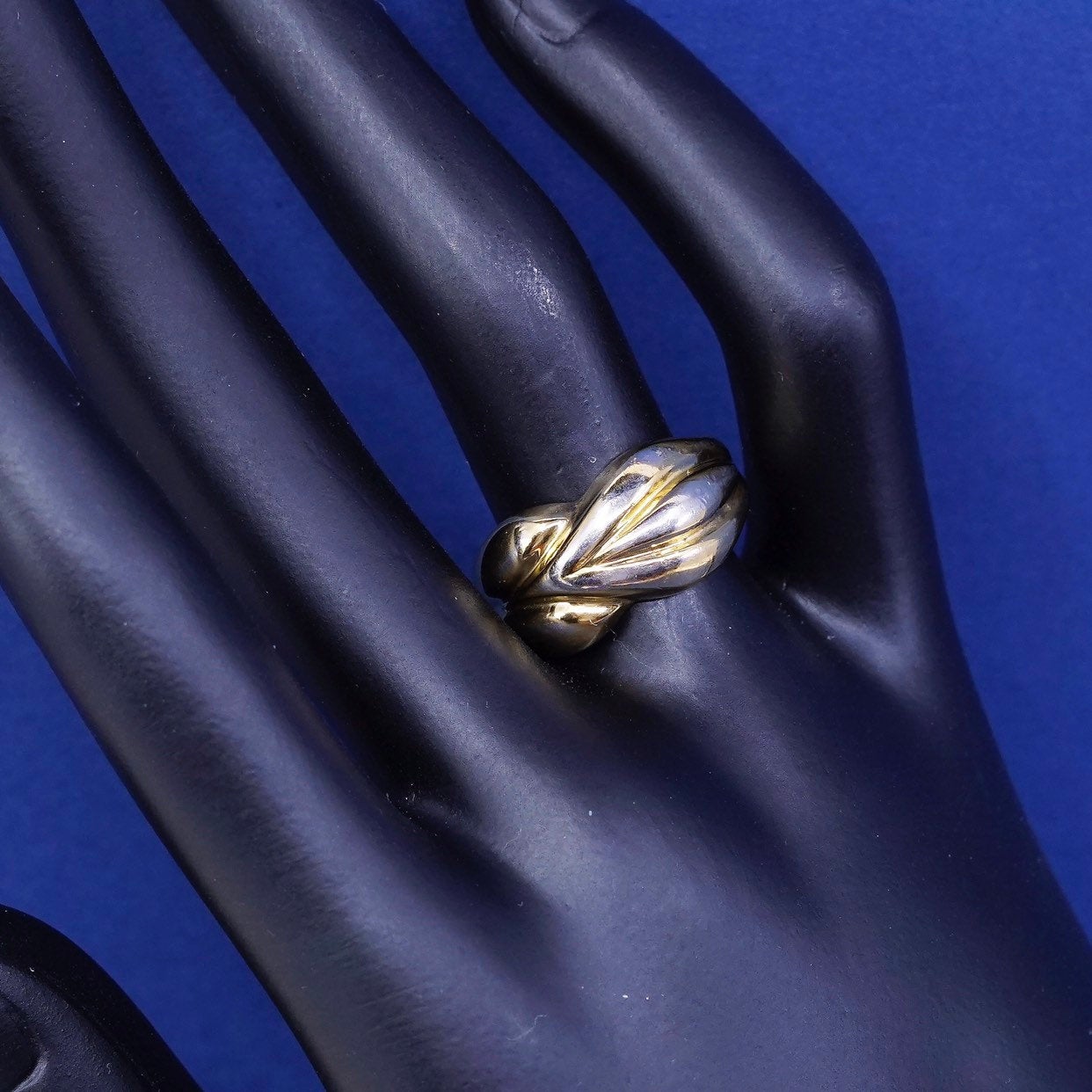 Size 7.5, vtg gold over sterling silver handmade ring, statement ribbed ring
