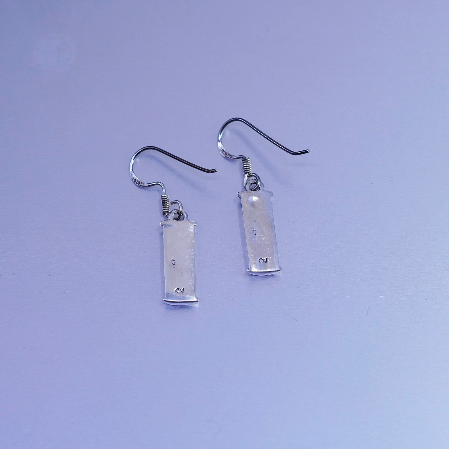 Vintage Sterling 925 silver handmade fringe heart bar earrings
