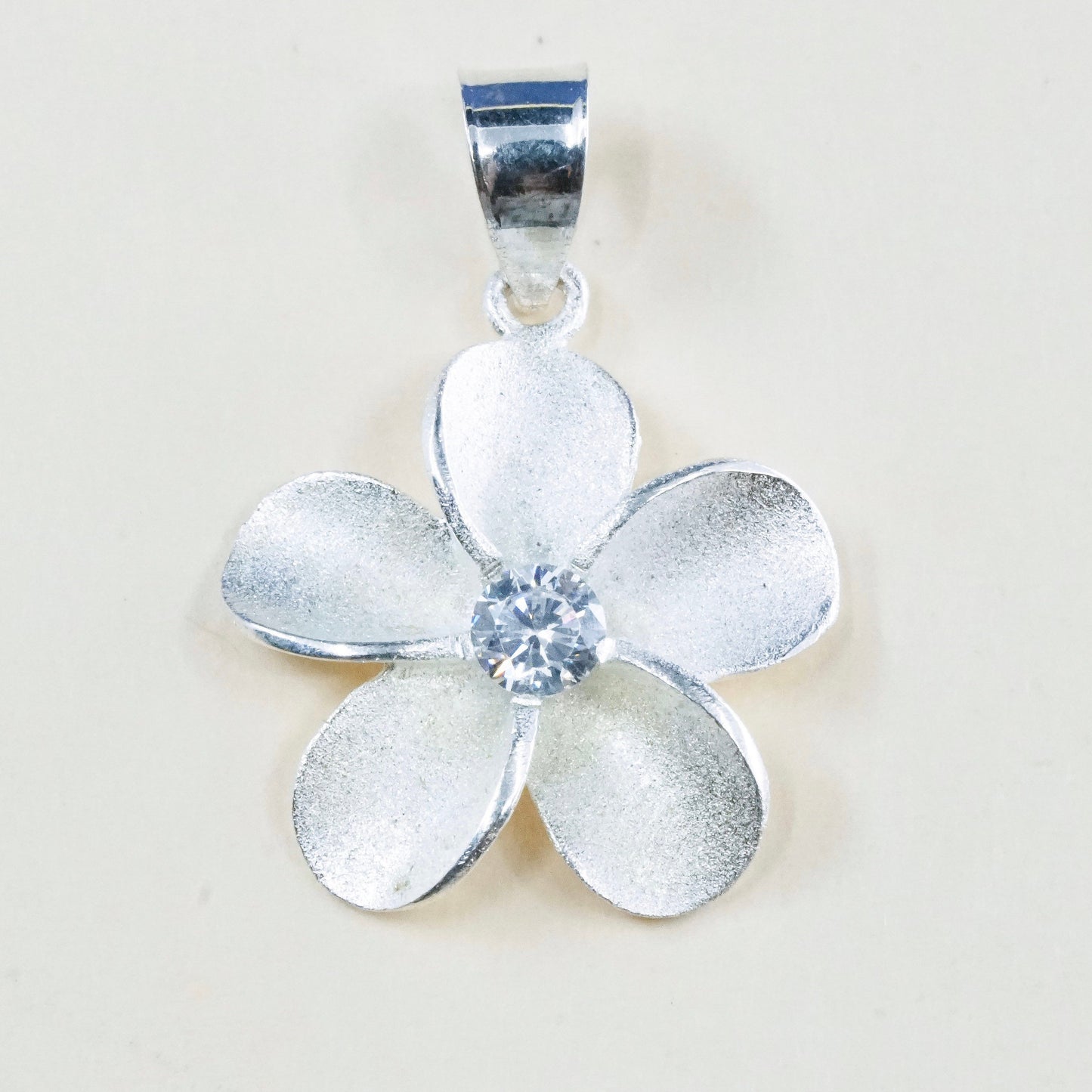 Vintage Sterling silver handmade pendant, 925 flower charm with Cz