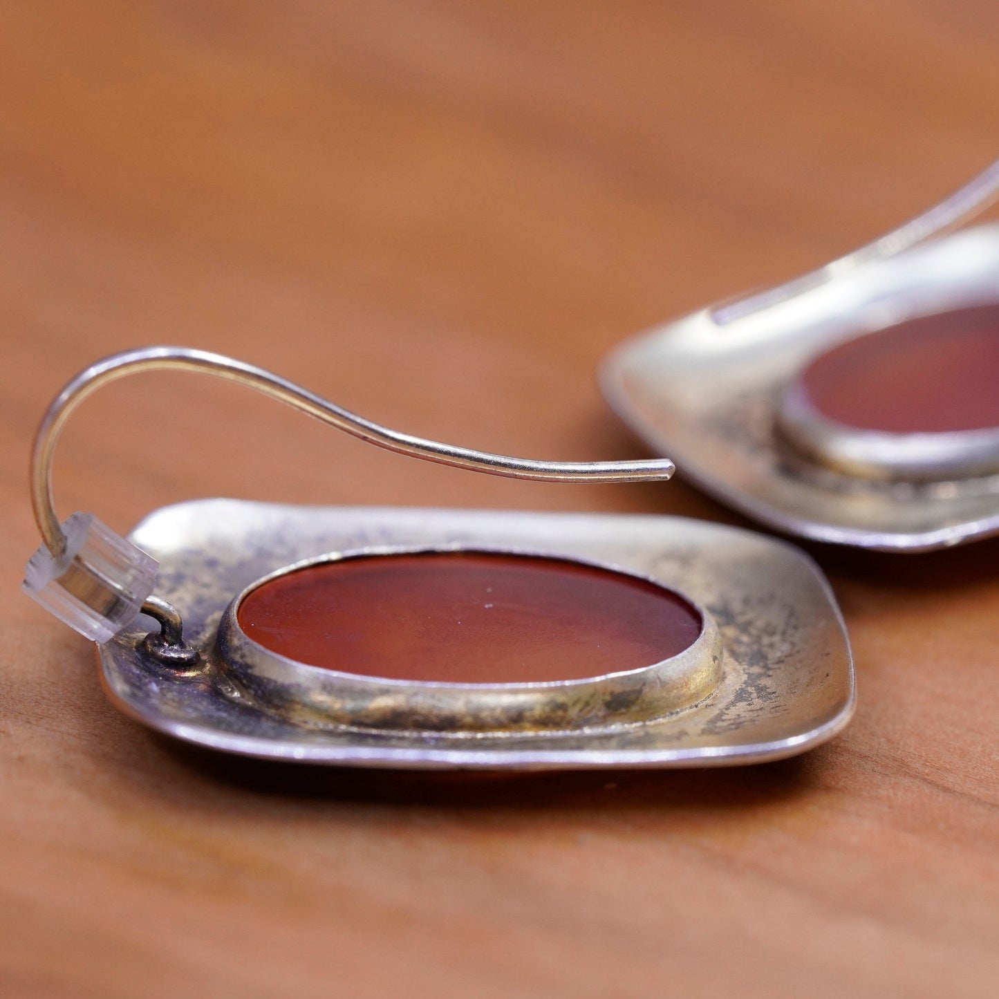 vermeil gold over vermeil Sterling silver earrings, 925 enamel drops carnelian