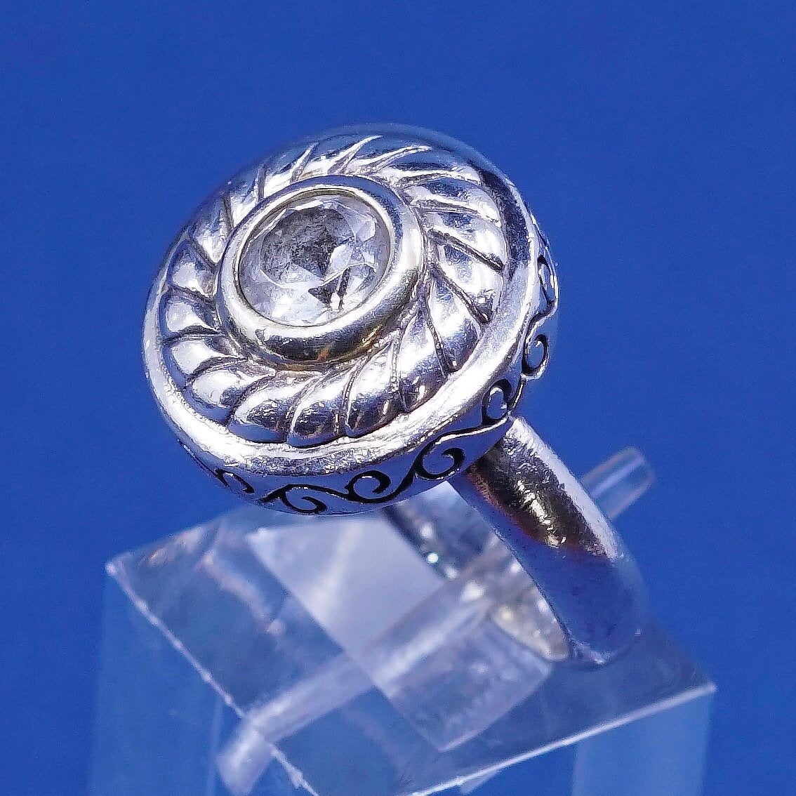 Size 7.25, vtg Brighton sayan Sterling silver handmade ring, 925 ring w/ cz