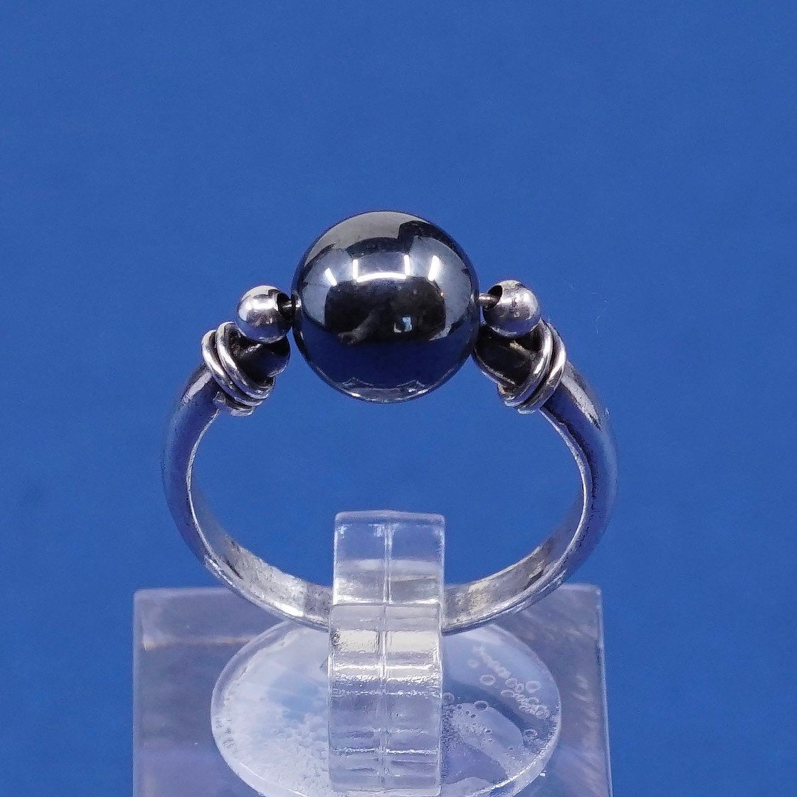 sz 5.5, vtg Sterling silver handmade ring, southwestern, 925 w/ hematite