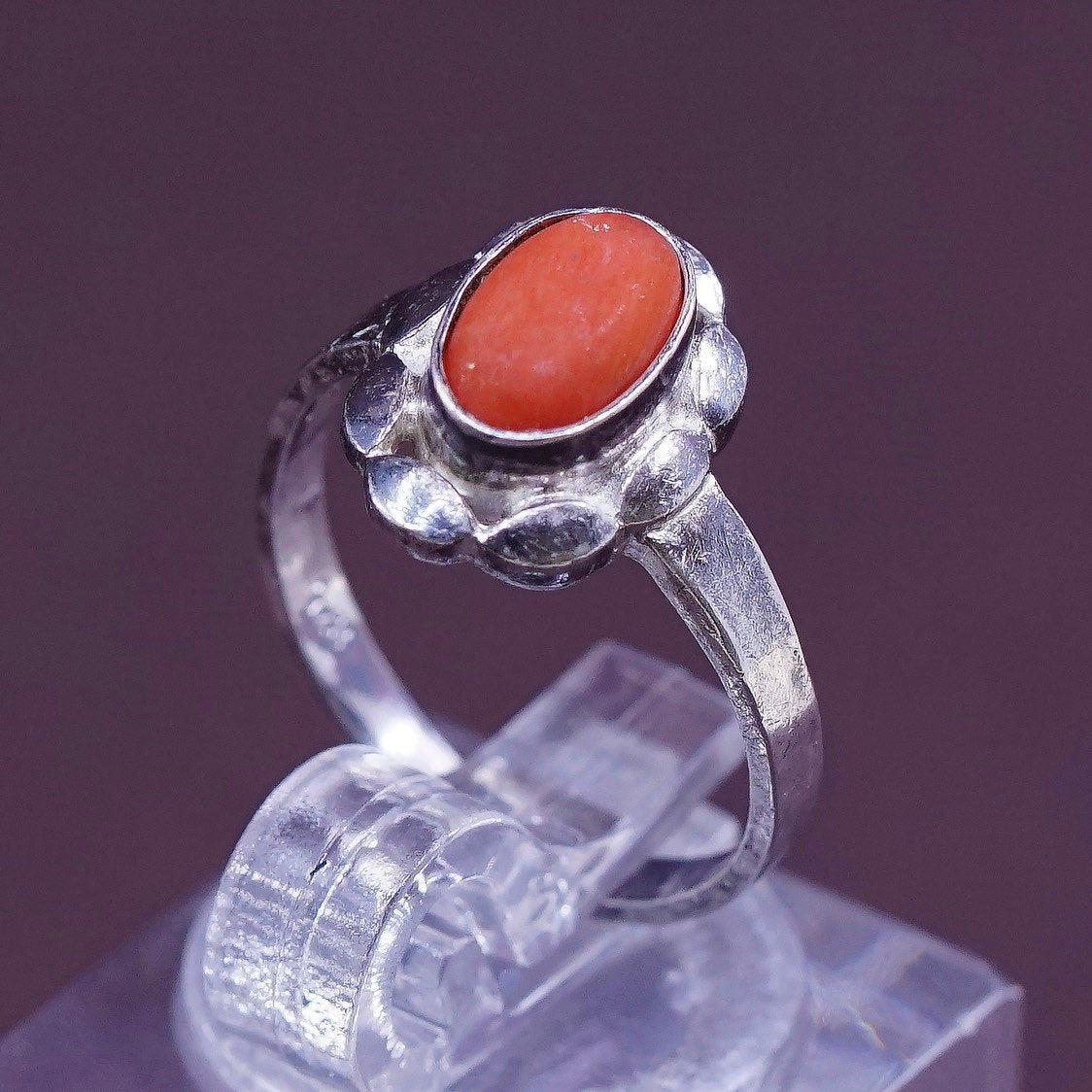 sz 3.75, Sterling silver ring w/ coral, Native American, southwestern 925 band