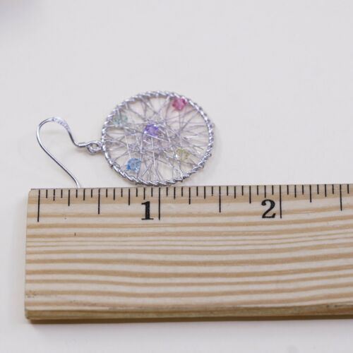 Vtg Handmade Wired 925 Sterling Silver Dangle Earrings W/ Crystal Details