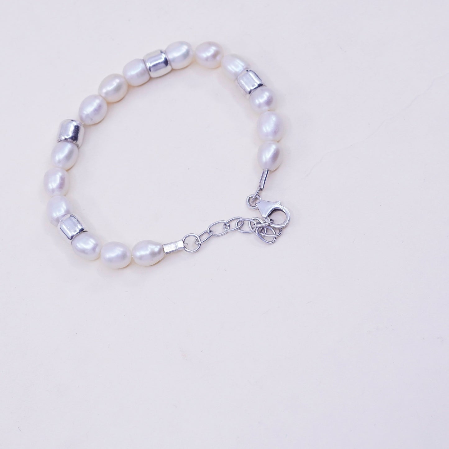 6.5+1” 7mm, Vintage handmade bracelet, freshwater pearl with 925 silver clasp