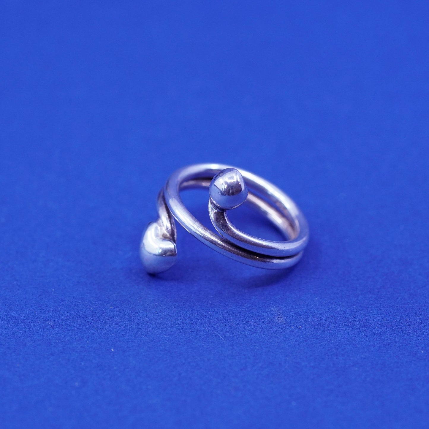 Size 9.25, vtg Sterling silver handmade wrap ring, 950 statement ring w/ heart