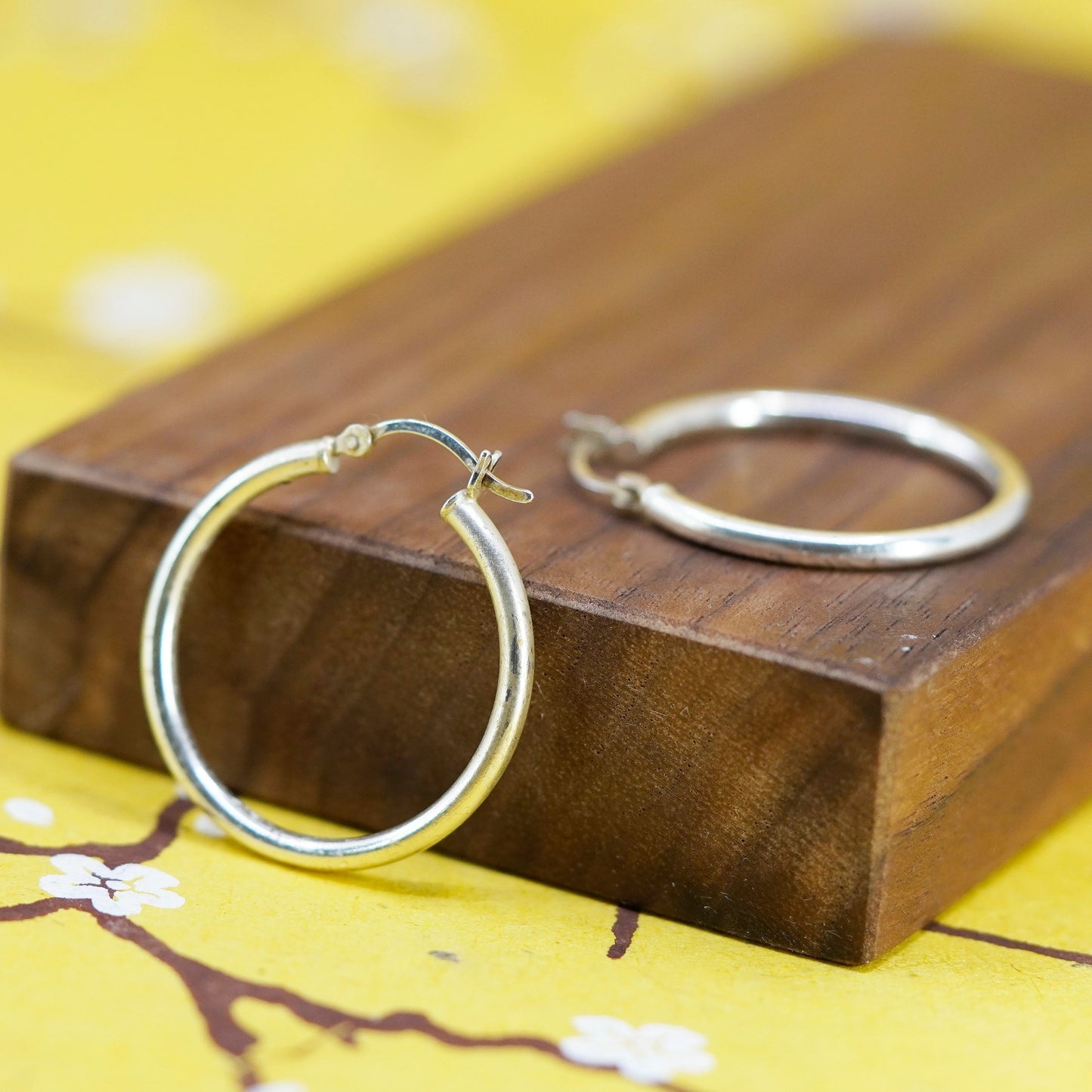 1.25”, vintage Italy Sterling silver handmade hoops, 925 huggie earrings