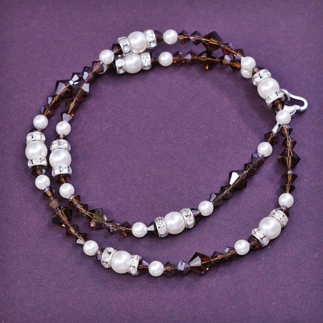 16", Sterling silver handmade necklace, 925 Heart clasp w/ pearl N garnet beads