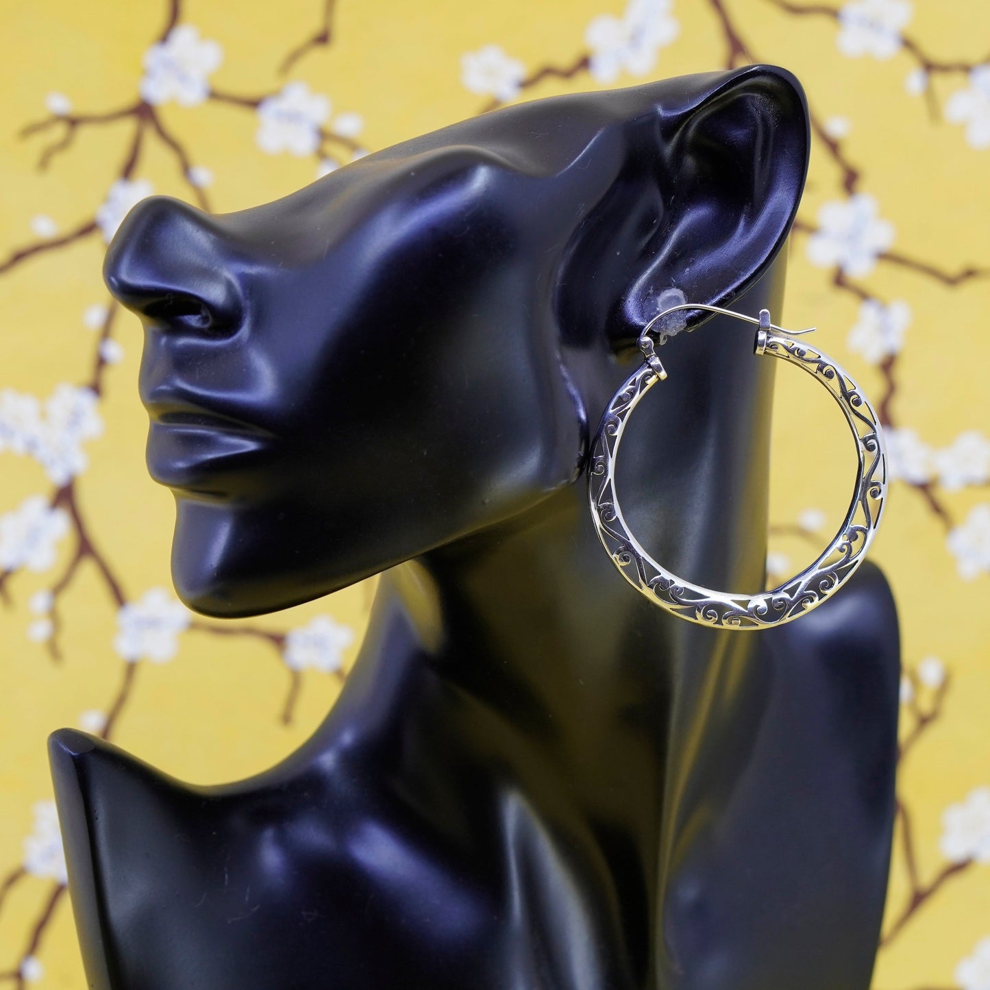 2”, vintage Sterling silver handmade earrings, filigree 925 huge hoops