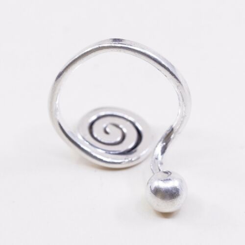 Sz 7, Vtg Sterling Silver Handmade Swirl Wrap Ring W/ Bead, Stamped PM 925