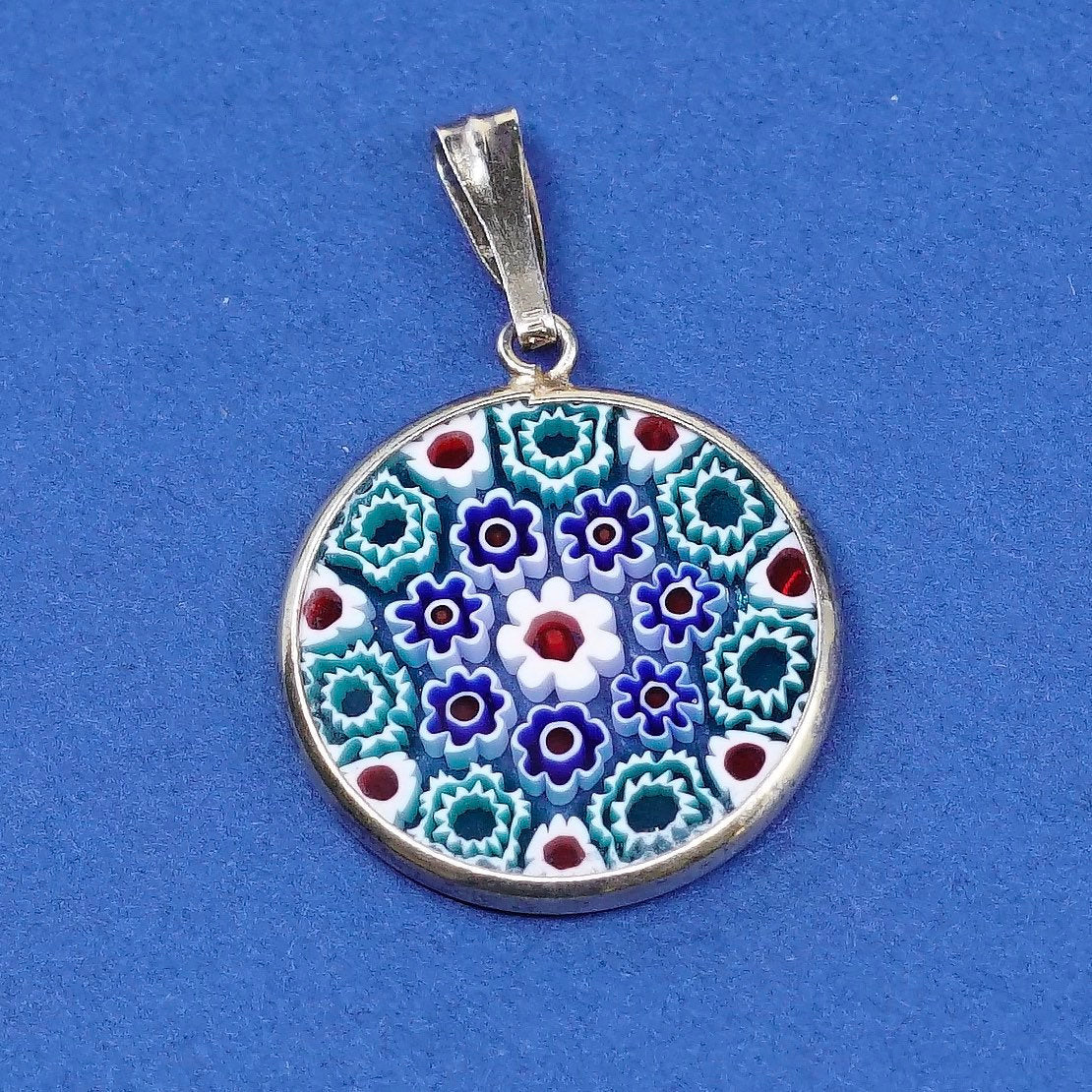 vtg italy gold over handmade sterling silver tag, 925 pendant w/ murano glass