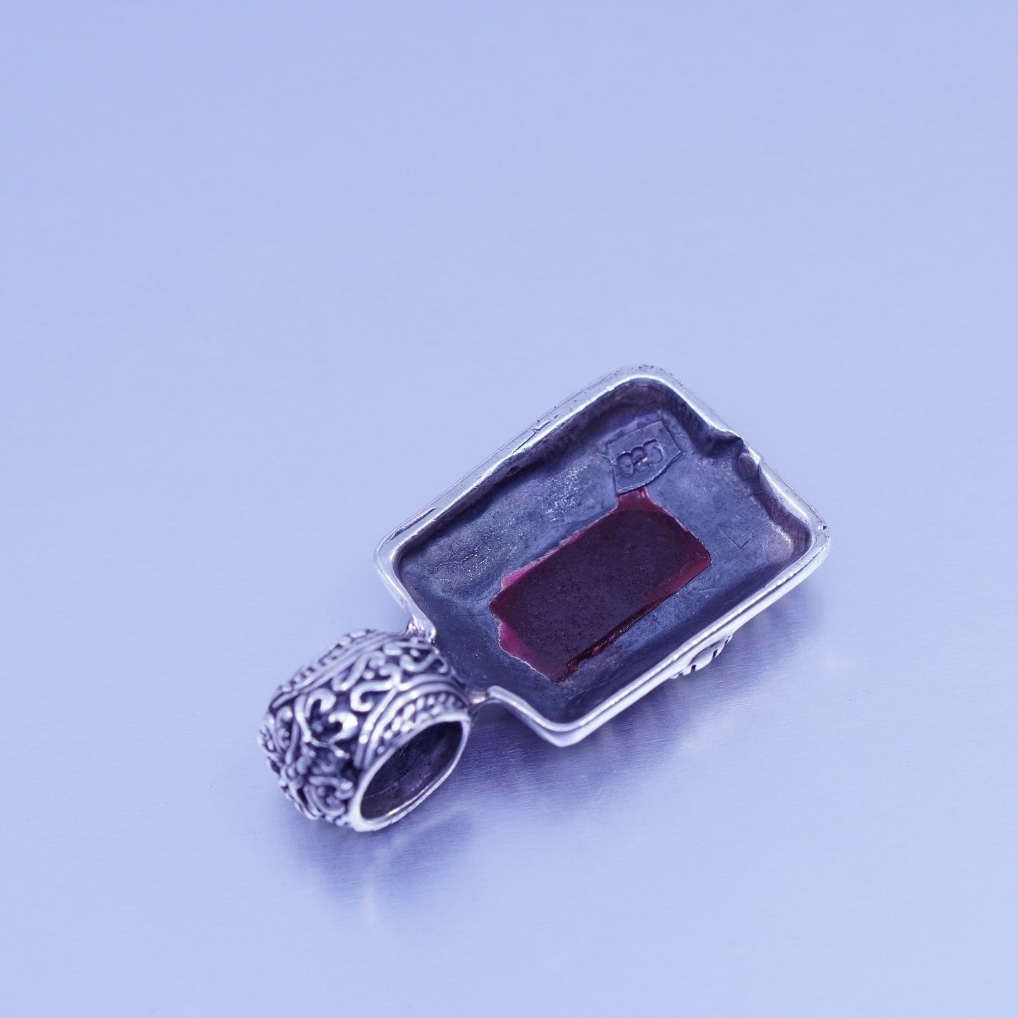 antique sterling 925 silver handmade charm pendant with red jasper