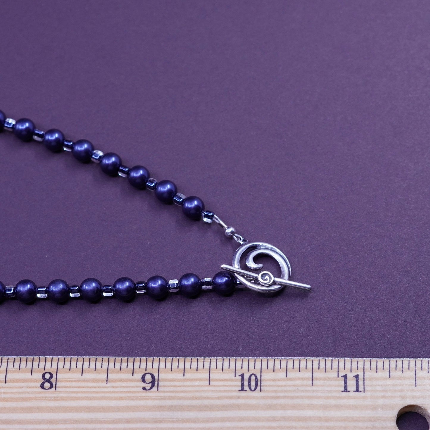 21”, vintage sterling 925 silver handmade chain necklace with black pearl