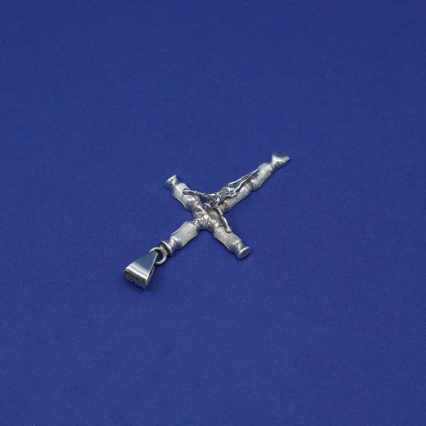 Vintage Sterling silver handmade pendant, 925 cross with Relief Jesus