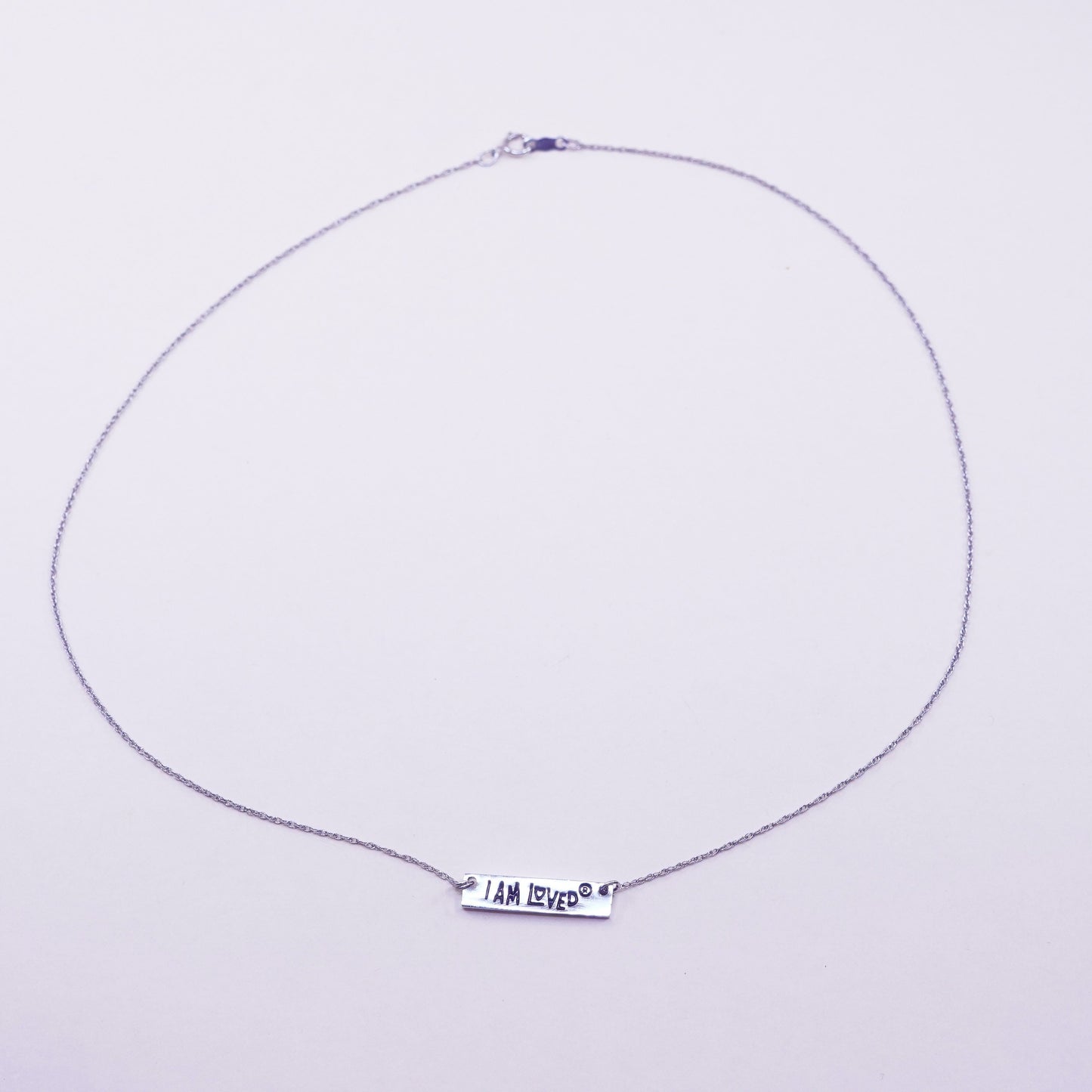 18” 1mm, Vintage sterling silver circle chain with 925 circle pendant embossed “i am loved”, necklace, stamped 925