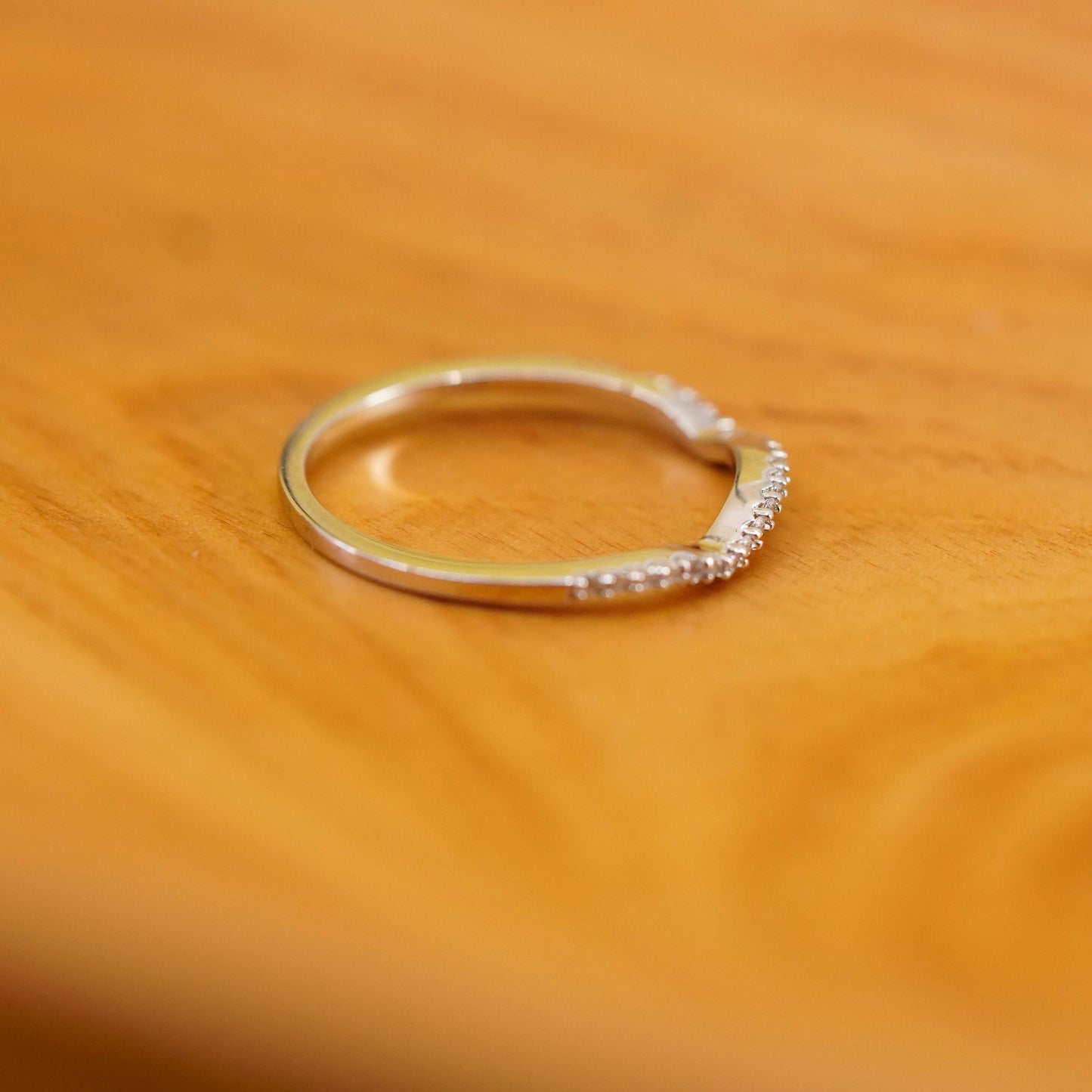 Size 7.25, vintage Sterling silver handmade ring, 925 stackable band with cz