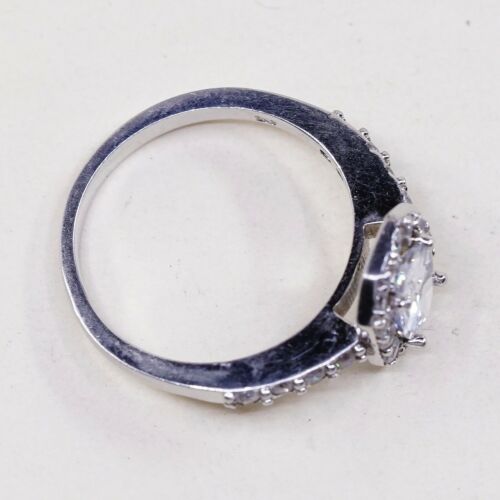 Sz 9, Vtg Sterling Silver Fashion Ring, 925 Silver Engagement Ring W/ Cz