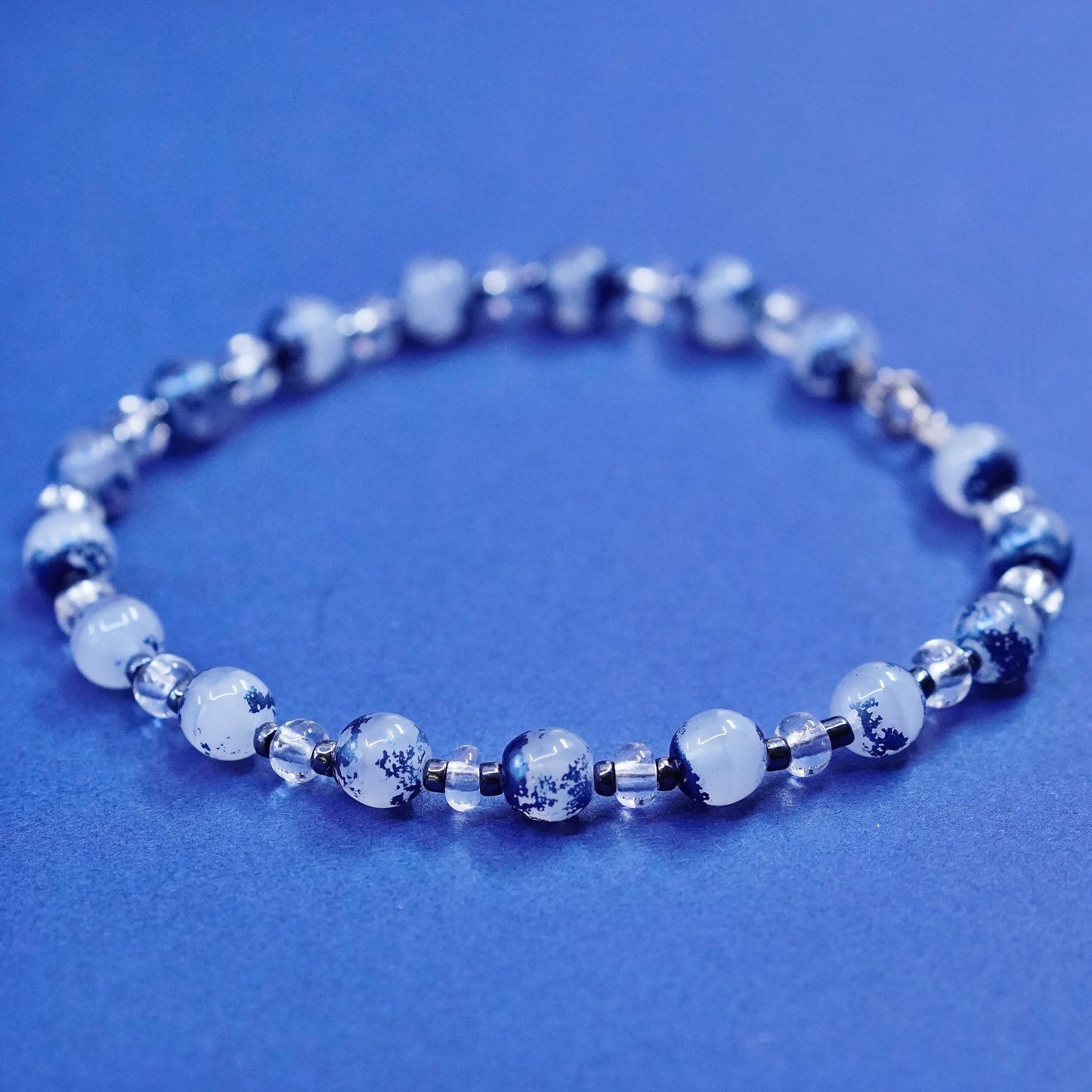 7.25”, vintage sterling 925 silver handmade bracelet with beads