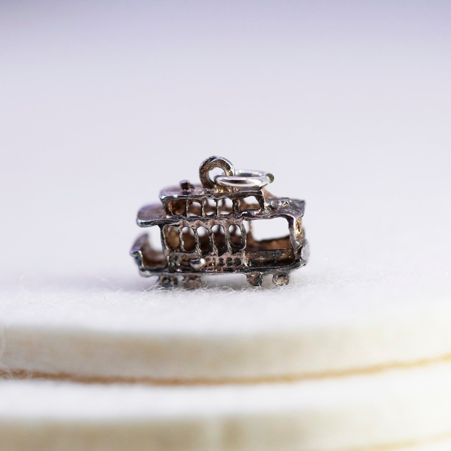Antique Sterling silver handmade 925 cable transport bus charm pendant