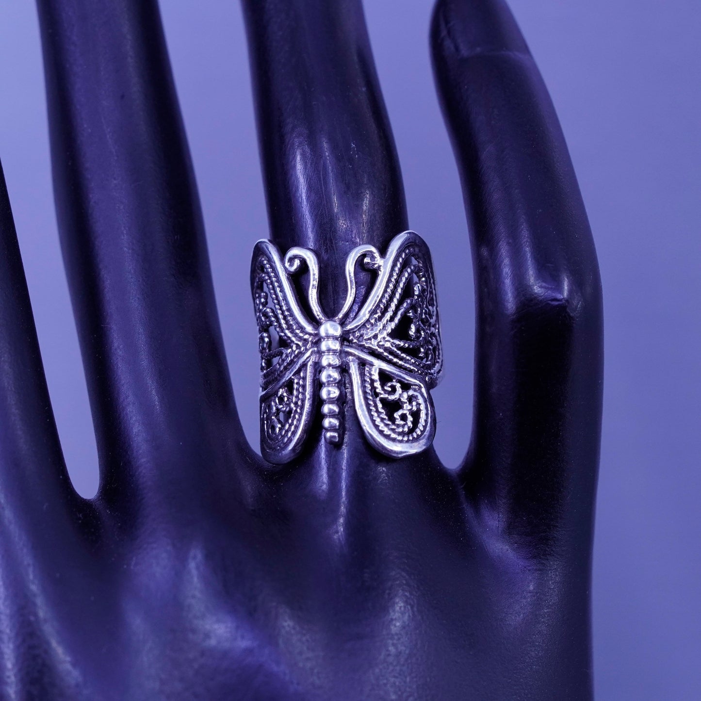 Size 6, vintage Sterling 925 silver handmade ring, filigree butterfly band