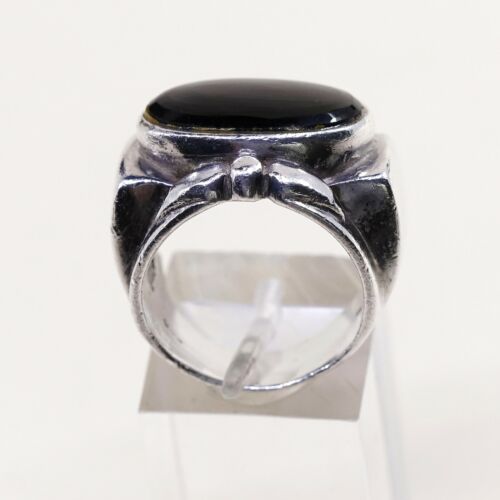 Sz 6.25, Vtg Sterling Silver Handmade Ring, 925 Band W Obsidian N Bali Beads