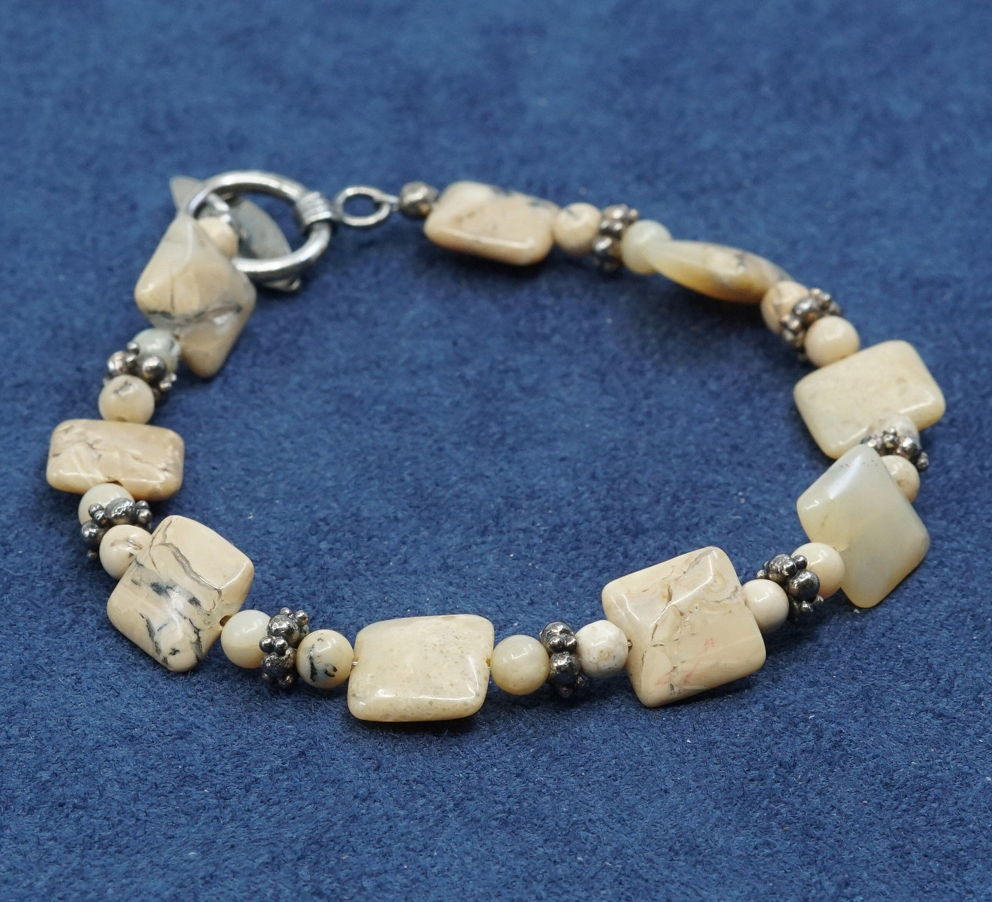 7", Sterling silver handmade heads bracelet, 925 w/ jasper beads