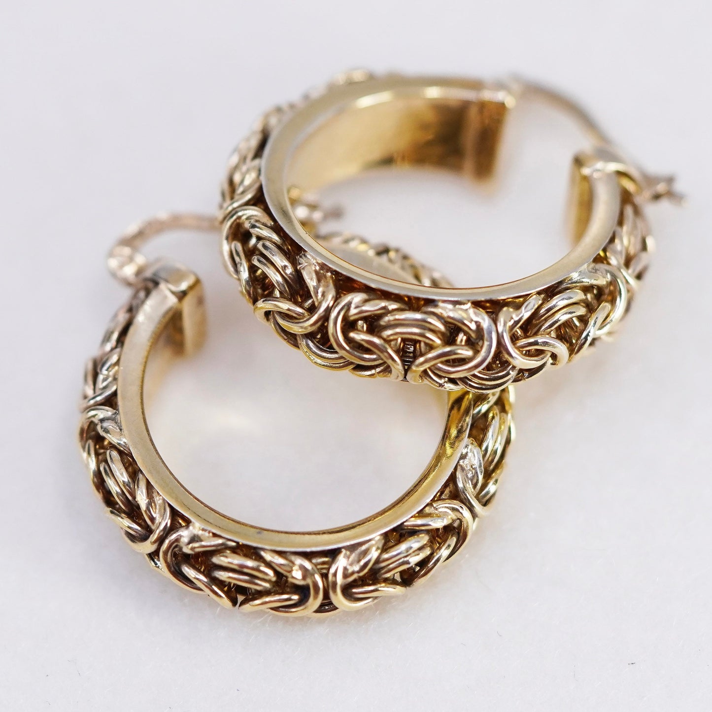1.25”, Italy vermeil gold Sterling silver earrings 925 Byzantine birdcage hoops