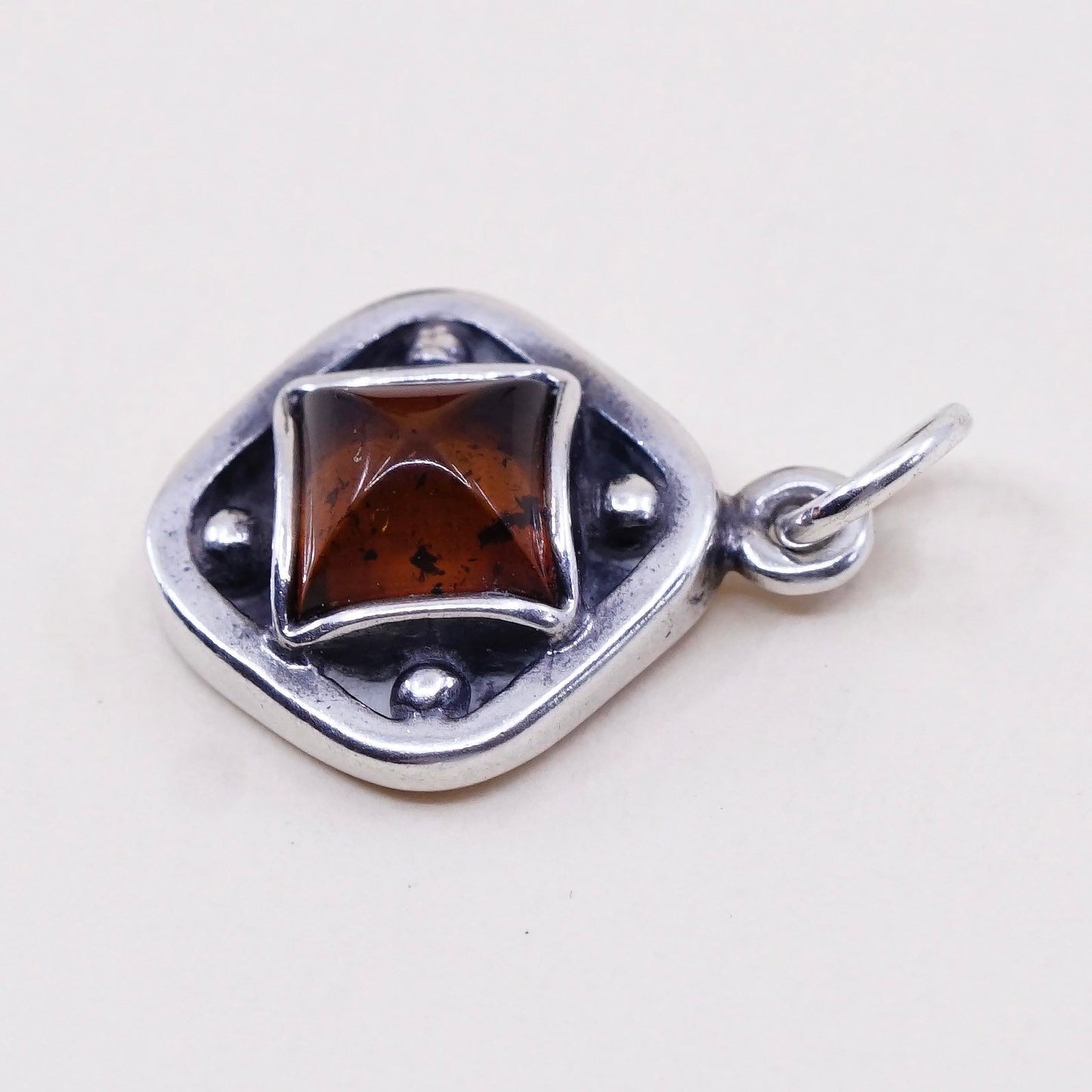 Vintage sterling 925 silver handmade pendant charm with amber
