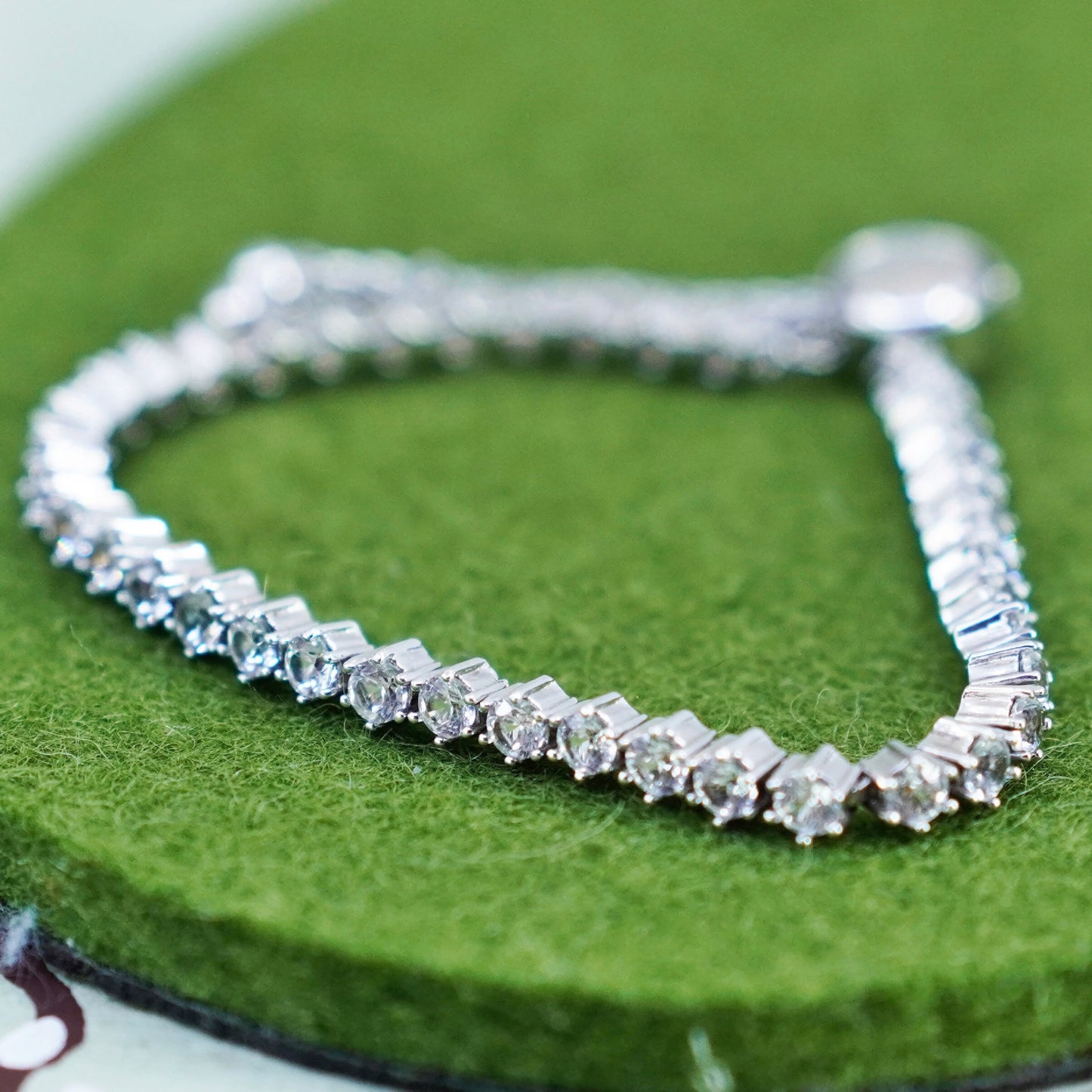Size adjustable, Vintage sterling silver bracelet, 925 box chain white topaz