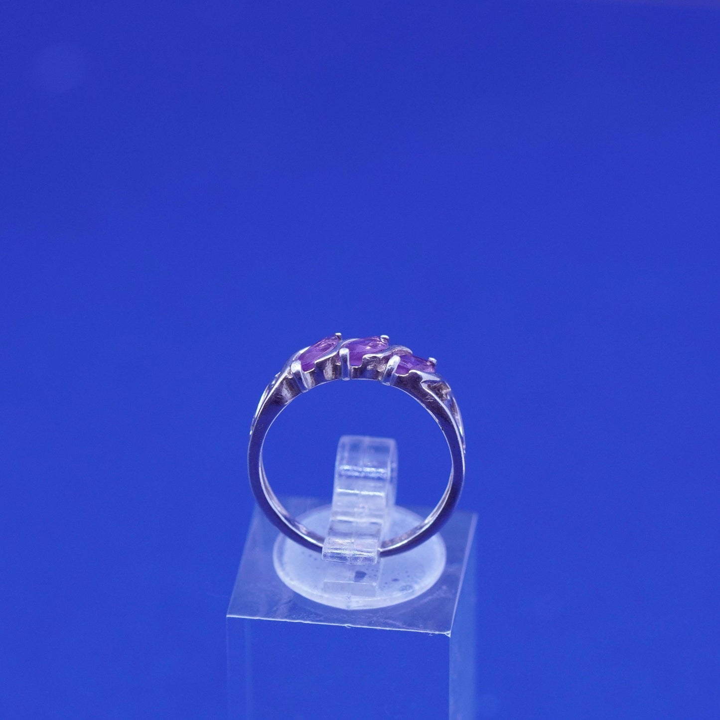 Size 6, vintage Sterling 925 silver handmade ring with Marquise amethyst ring